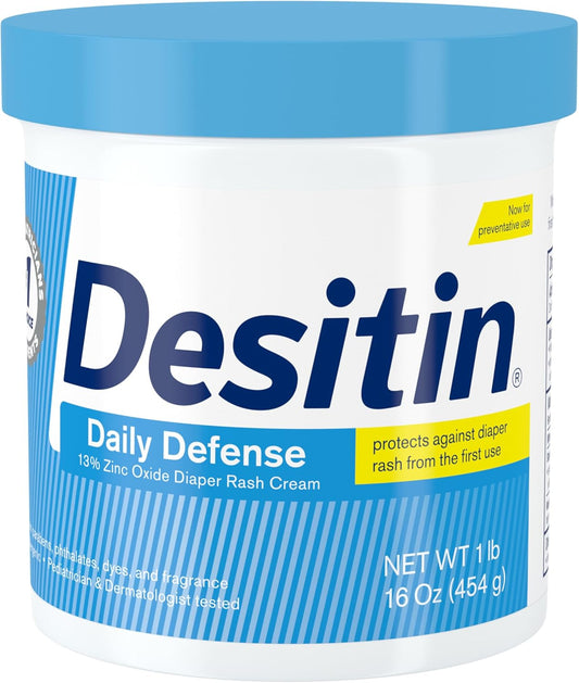 Desitin Daily Defense Baby Diaper Rash Cream with 13% Zinc Oxide, Barrier Cream to Treat, Relieve & Prevent Diaper Rash, Hypoallergenic, Dye-, Phthalate- & Paraben-Free, 16 oz