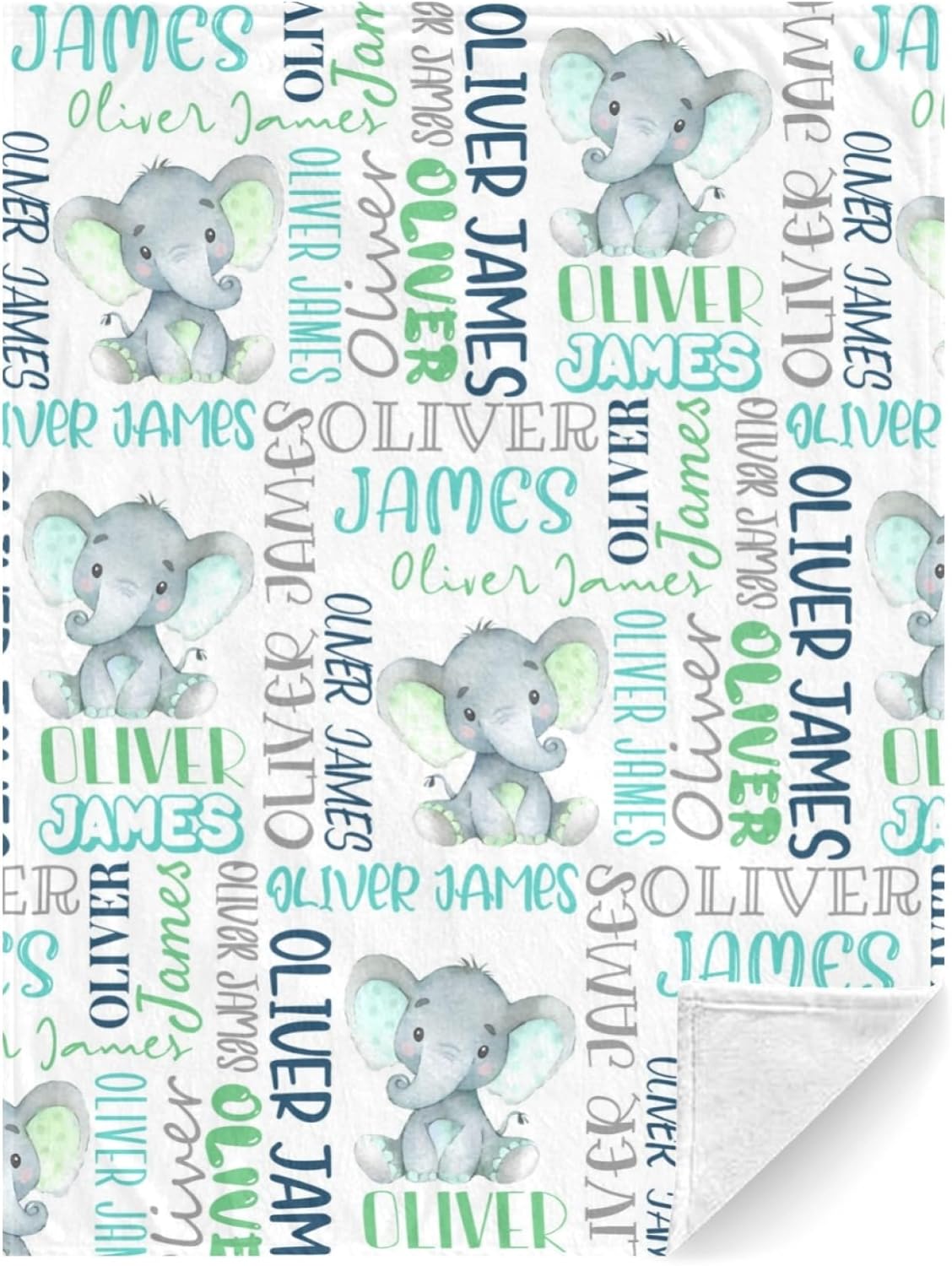 Personalized Elephant Swaddle Blanket,Custom Name Toddlers Kids Newborn