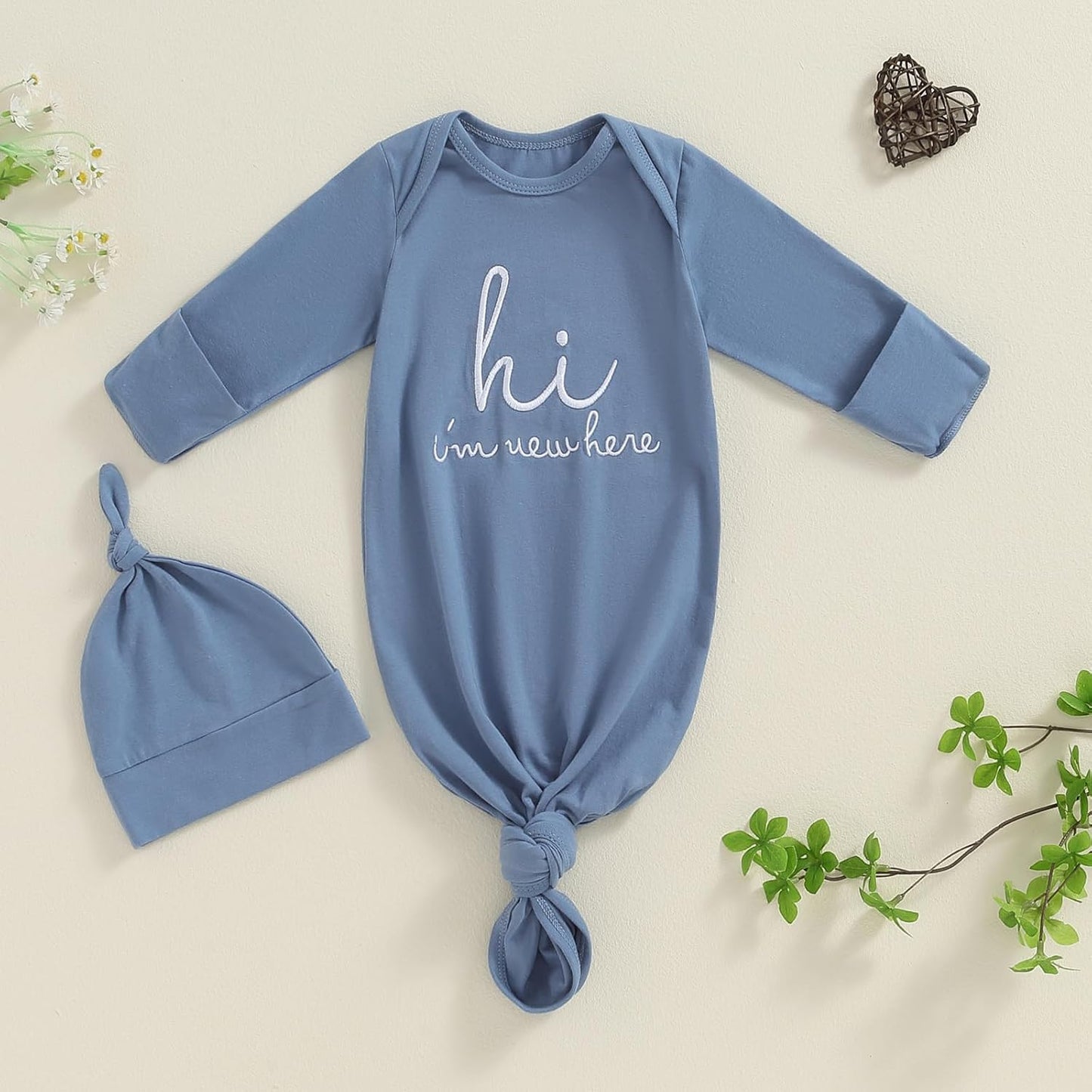 Newborn Boy Girl Coming Home Outfit Baby Infant Sleeper Gown Nightgown Outfits Cute Fall Winter Pajamas and Hat