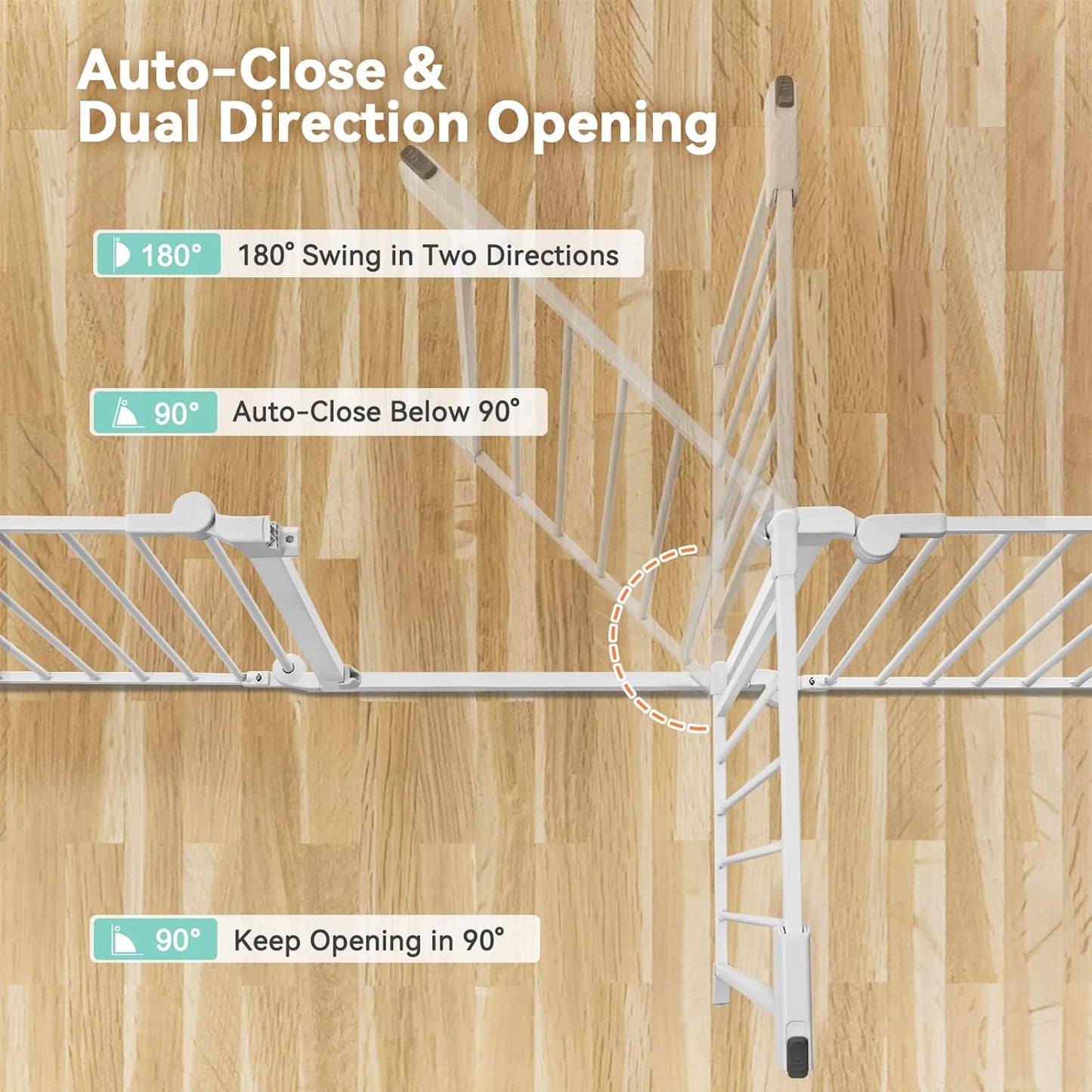 COMOMY 198" Baby Gate Extra Wide, Dog Gate Pet Gate for House Stairs Doorways Fireplace, Adjustable 3 in 1 Play Yard Child Safety Gate, Auto Close, Hardware Mounted (30" Tall, White)