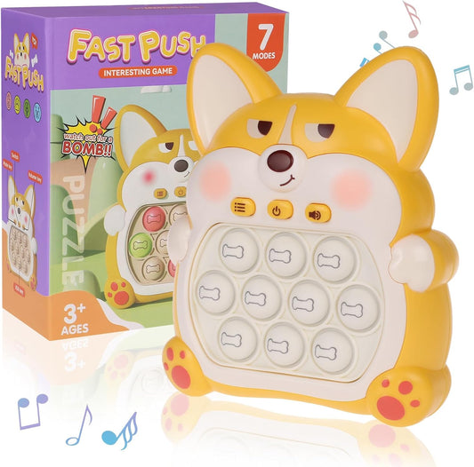 Fast Push Game Pop Fidget Toys for Kids, Fast Push Bubble Game, Quick Push Pop Game for Boys & Girls Age 3-12, Handheld Puzzle Game Sensory Toys Relaxation and Decompression (Yellow Corgi)