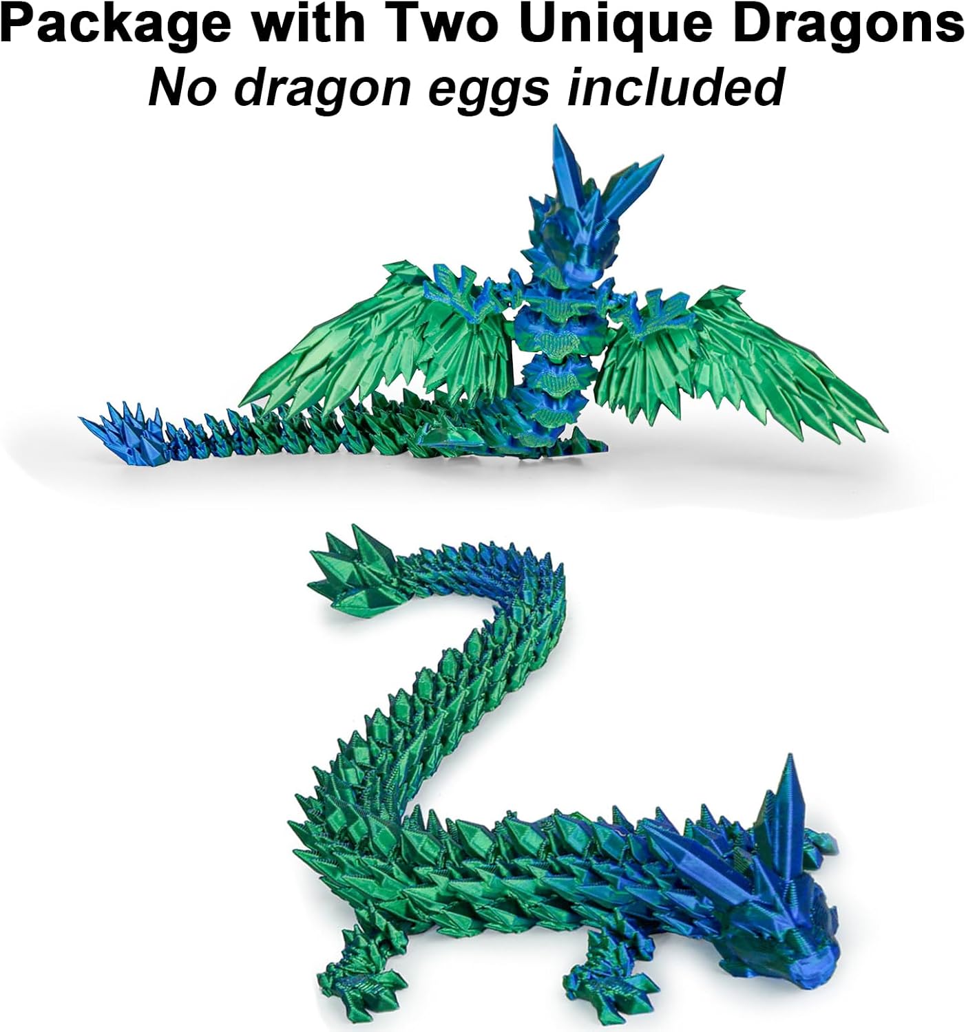 12“Crystal Dragon Without Wings & 9”Winged Articulated Dragon, 3D Printed Bulk Unique Funny Graduation Gifts for Kids, Executive Desk Fidget Toys Adults, Bath Pool Water Toys (Gradient Blue-Green)