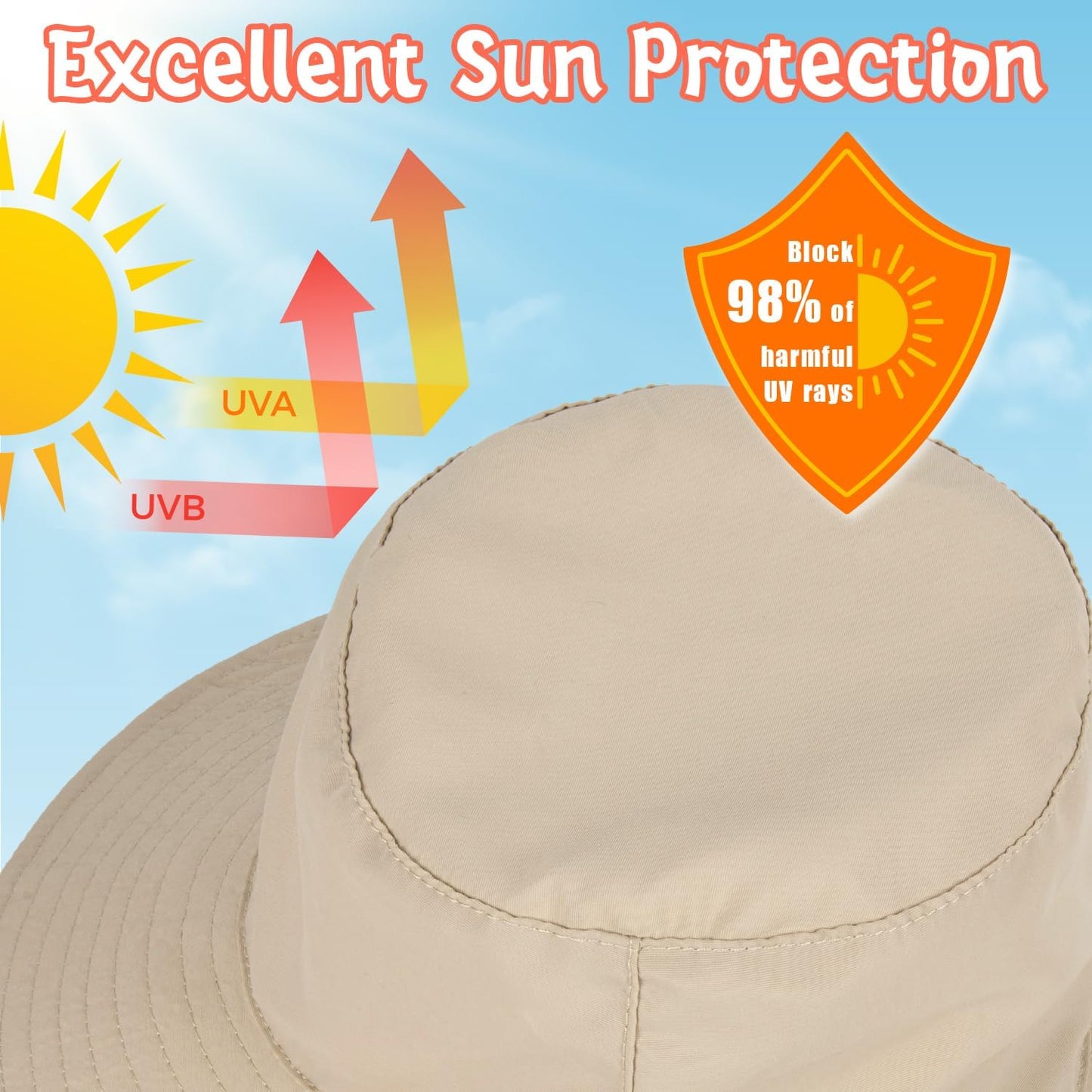 Baby Sun Hat Kids Summer UPF 50+ Toddler Bucket Hat Wide Brim Adjustable Beach Hats for Boys Girls Age 0-6 Years
