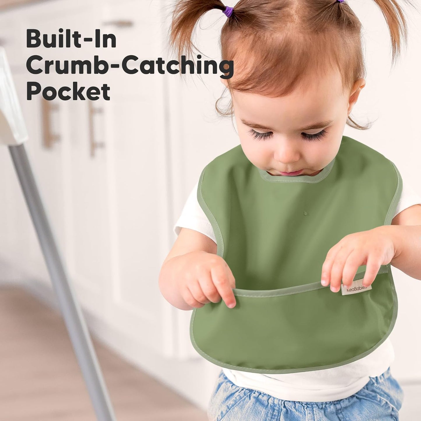 3-Pack Waterproof Baby Bibs for Eating - Lightweight Toddler Feeding Bibs with Large Food Catcher, Mess Proof, Food-Grade Baby Eating Essentials, Easy to Put On & Clean (Slate)