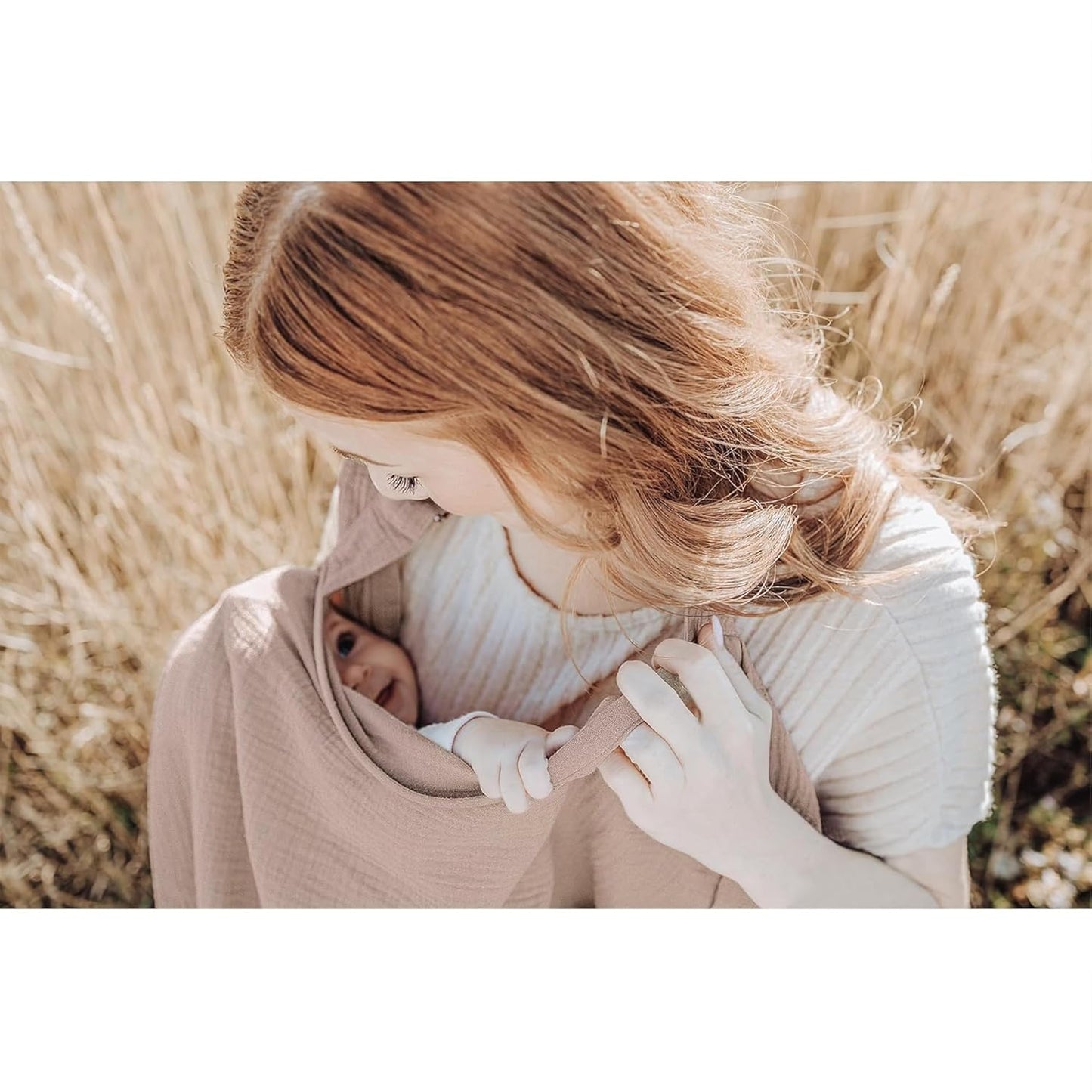 Konssy Muslin Nursing Cover for Baby Breastfeeding, Breathable 100% Cotton Breastfeeding Cover with Rigid Hoop for Mother Nursing Apron, Multi-use Carseat Canopy (Taupe)