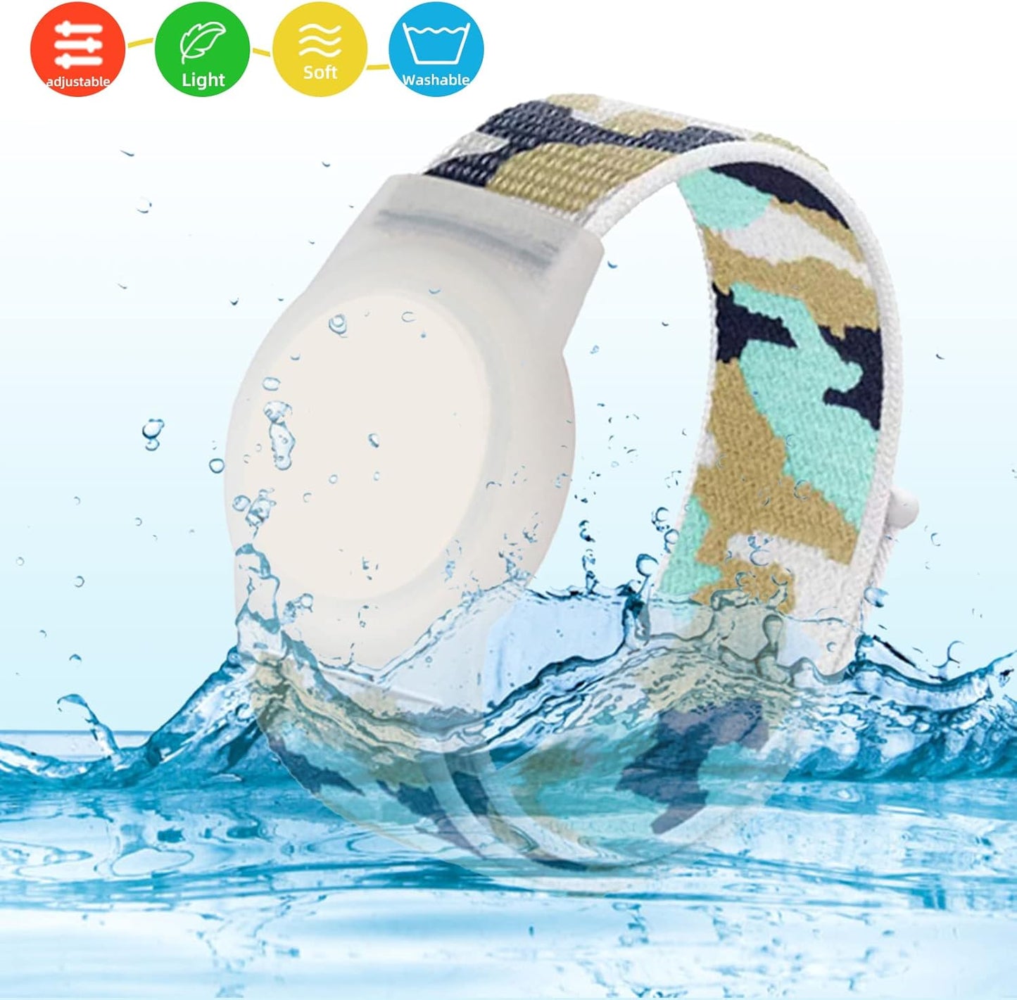 Compatible with Apple AirTag Bracelet for Kids, Camo Nylon Air Tag Wristband, Protective Case for Airtag GPS Tracker Holder, Adjustable Anti Lost Watch Band for Toddler Child Elder (Cyan)