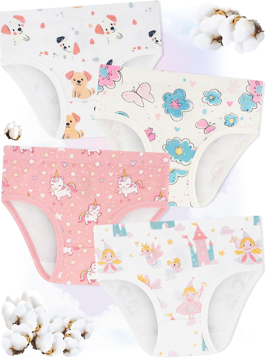 Girls' Underwear,Soft Cotton Tagless Panties for Toddlers' & Little Kids' Comfort,Breathable Briefs,8-Pack