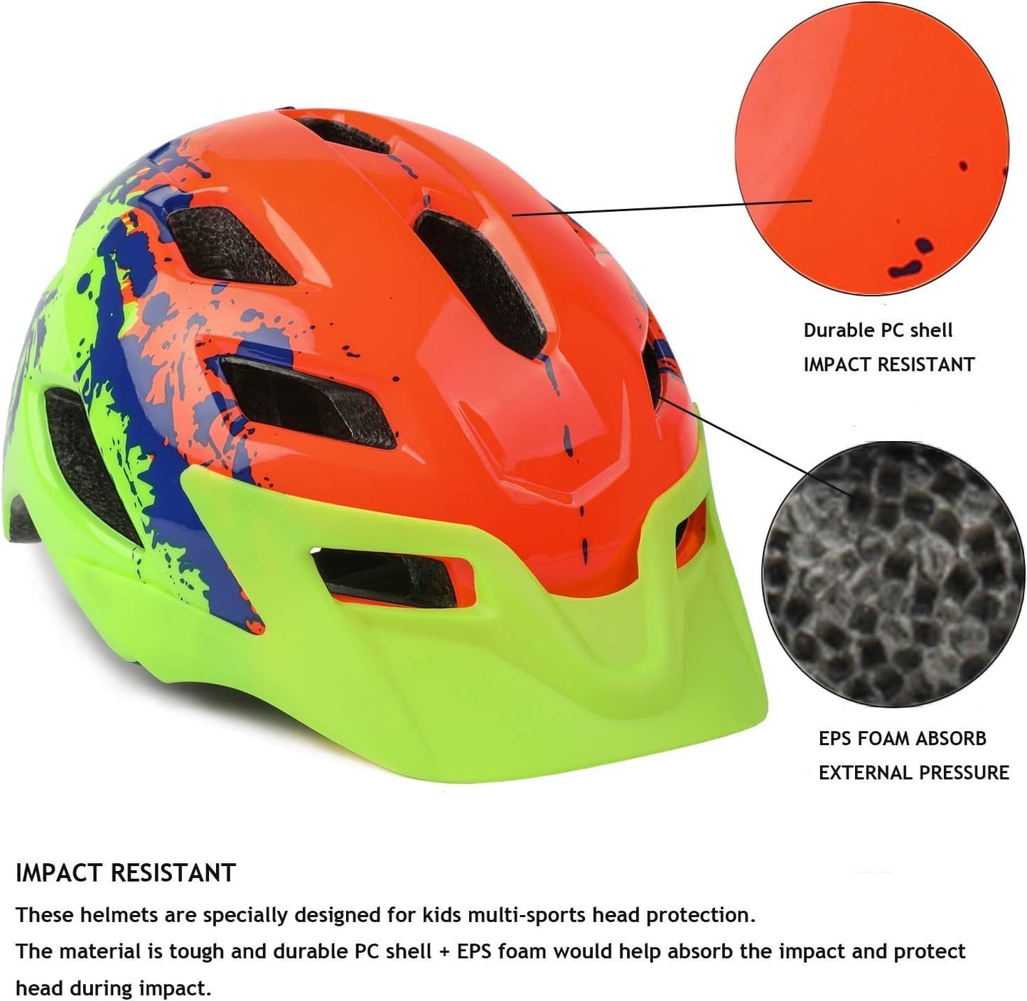 Kids Helmet, Exclusky Kids Bike Helmet Adjustable Safety Lightweight Children Bicycle Helmet for Kids Skating Cycling Scooter Boys and Girls Bicycle Helmets Ages 5-8-14