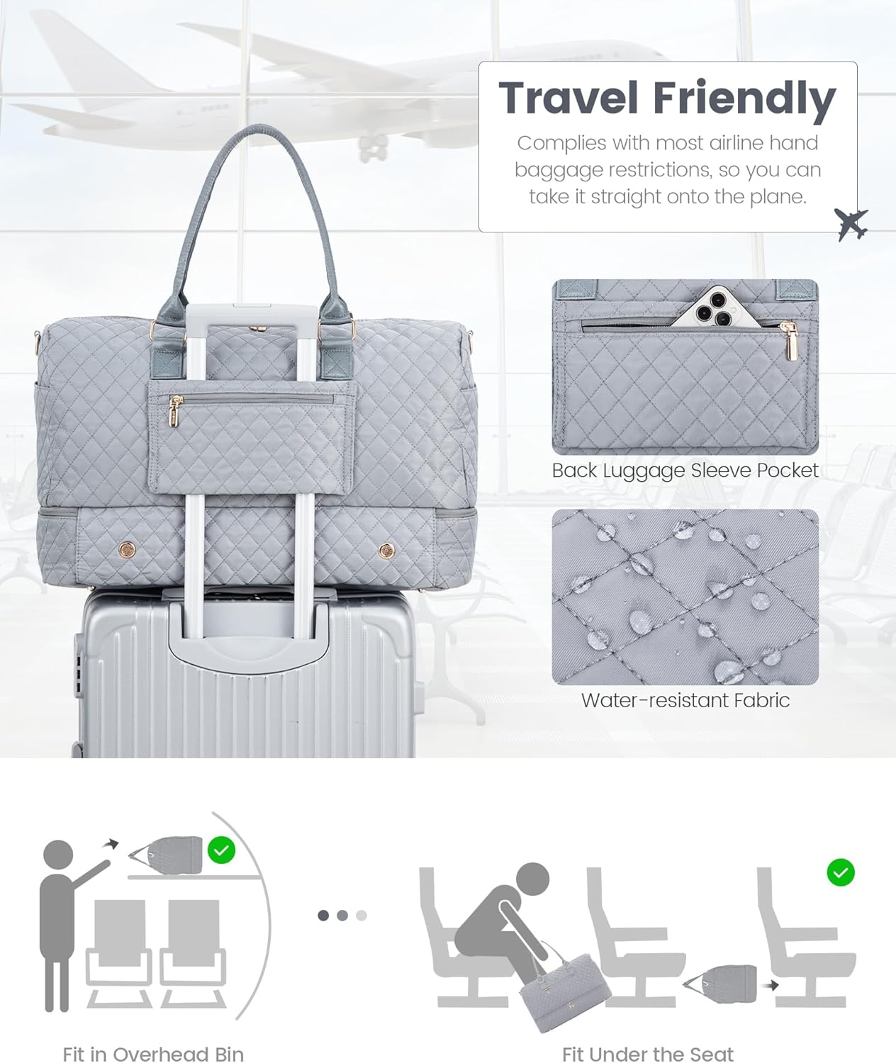 LOVEVOOK Travel Duffle Bag for Women, Weekender Overnight Bag with Shoe Compartment, Carry on Bag with Toiletry Bag, Gym Duffel Bag with Wet Pocket, Hospital Bags for Labor and Delivery 3 Pcs Set