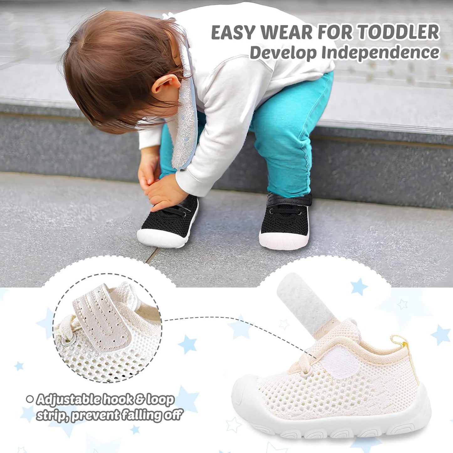 Baby Walking Shoes Toddler Girl Boy Soft Sole Breathable Mesh Slip on Summer Wide Shoes Infant Flexible Lightweight Non-Slip Safer Causal Tennis Shoes Toddler First Walkers Shoes Rubber Soles Outdoor