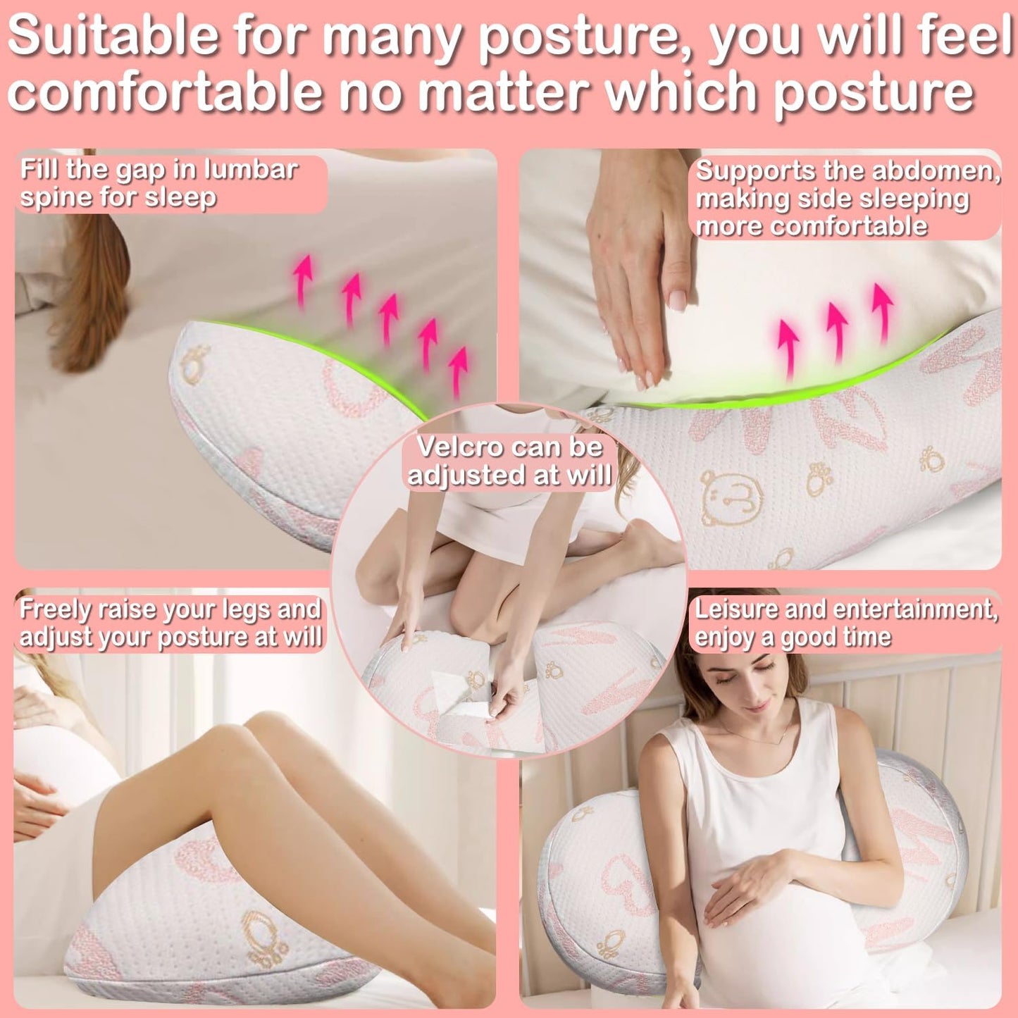 Pregnancy Maternity Pillow for Sleeping, Support for HIPS, Backs, Legs, with Detachable and Adjustable Cover