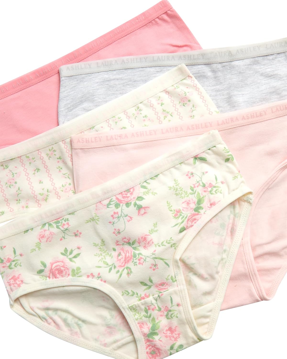 Laura Ashley Girls Underwear - 5 Pack Soft Stretch Breathable Panties for Girls - Lightweight Cotton Panties (Size: 4-12)