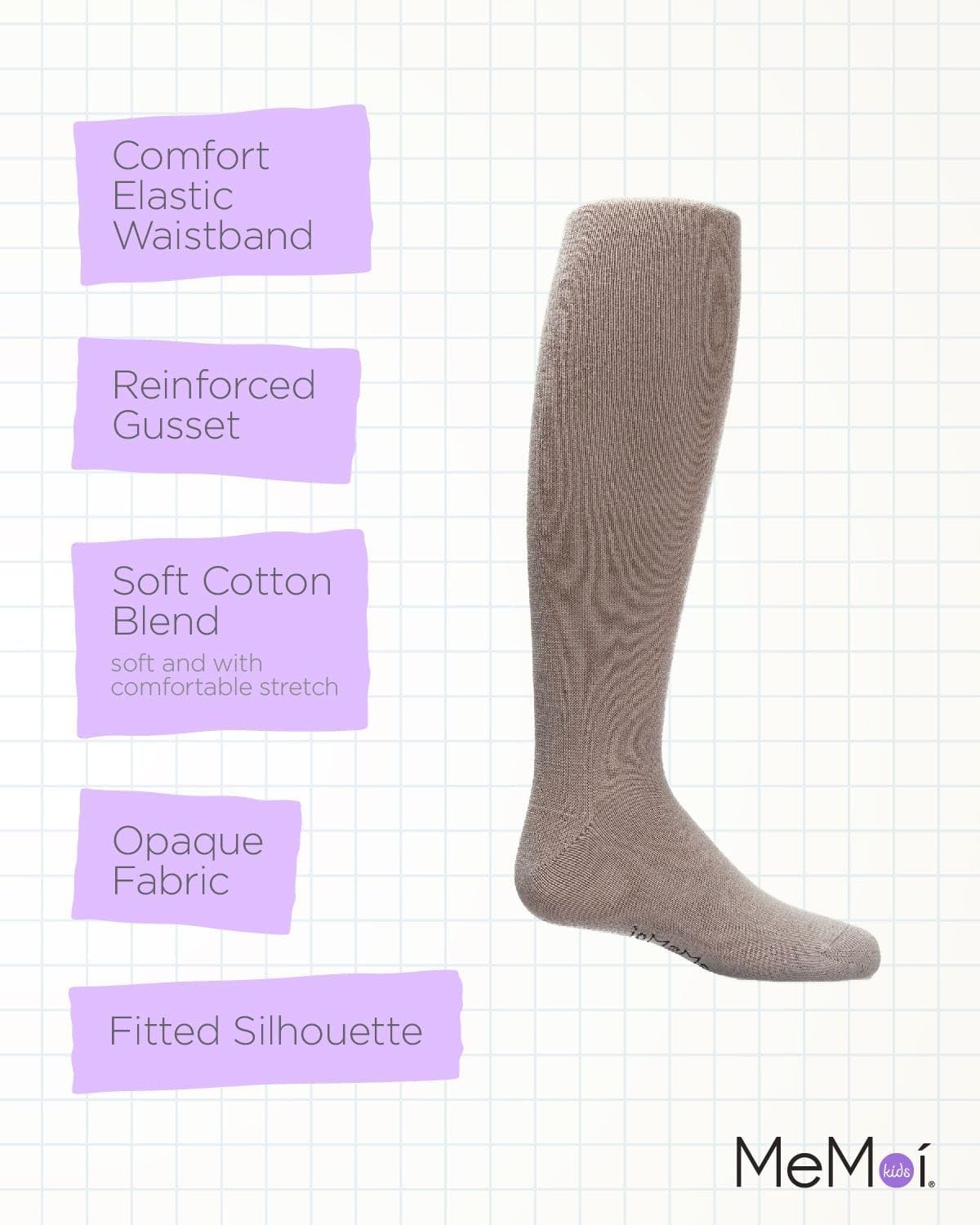 MeMoi Soft Pima Cotton Tights for Girls, Soft and Lightweight Opaque Tights for girls - Sizes 8 to 16