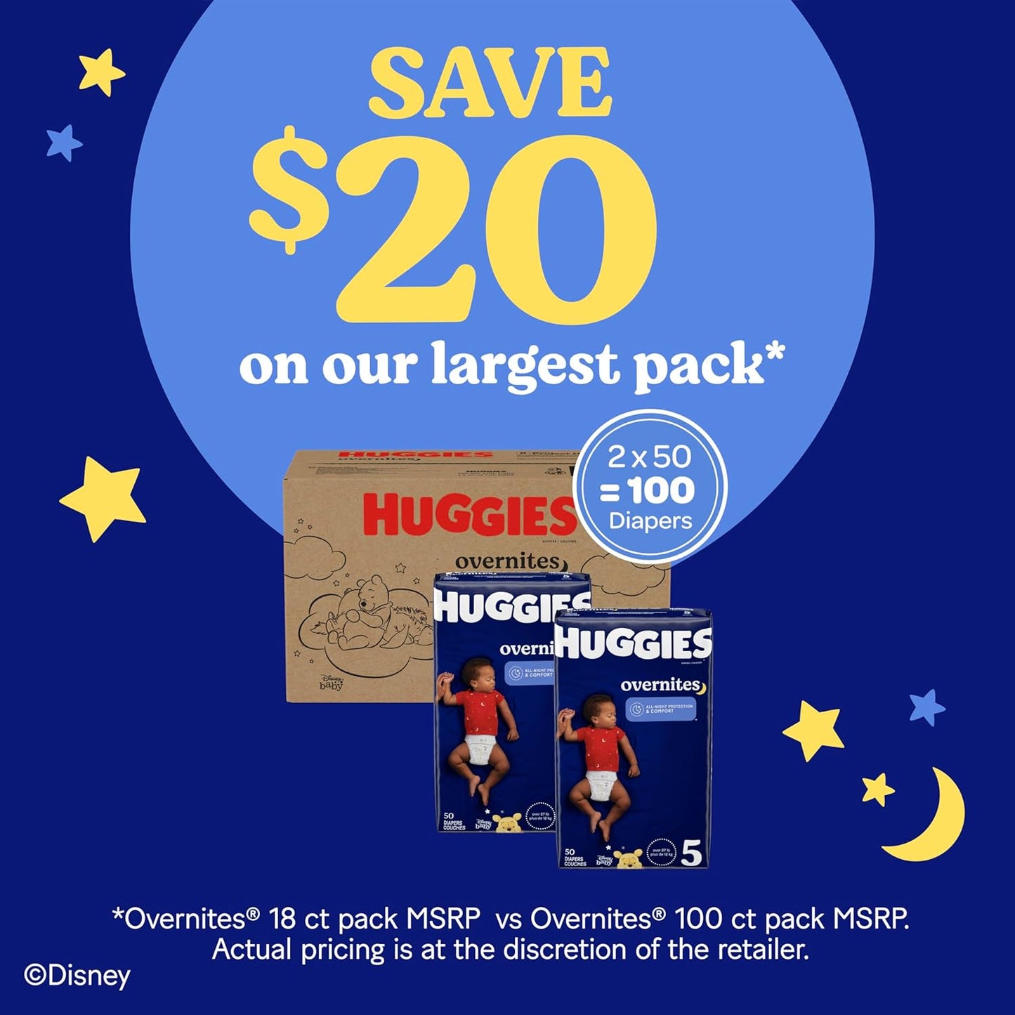 Huggies Overnites Size 5 Overnight Diapers (27+ lbs), 50 Ct, Packaging May Vary
