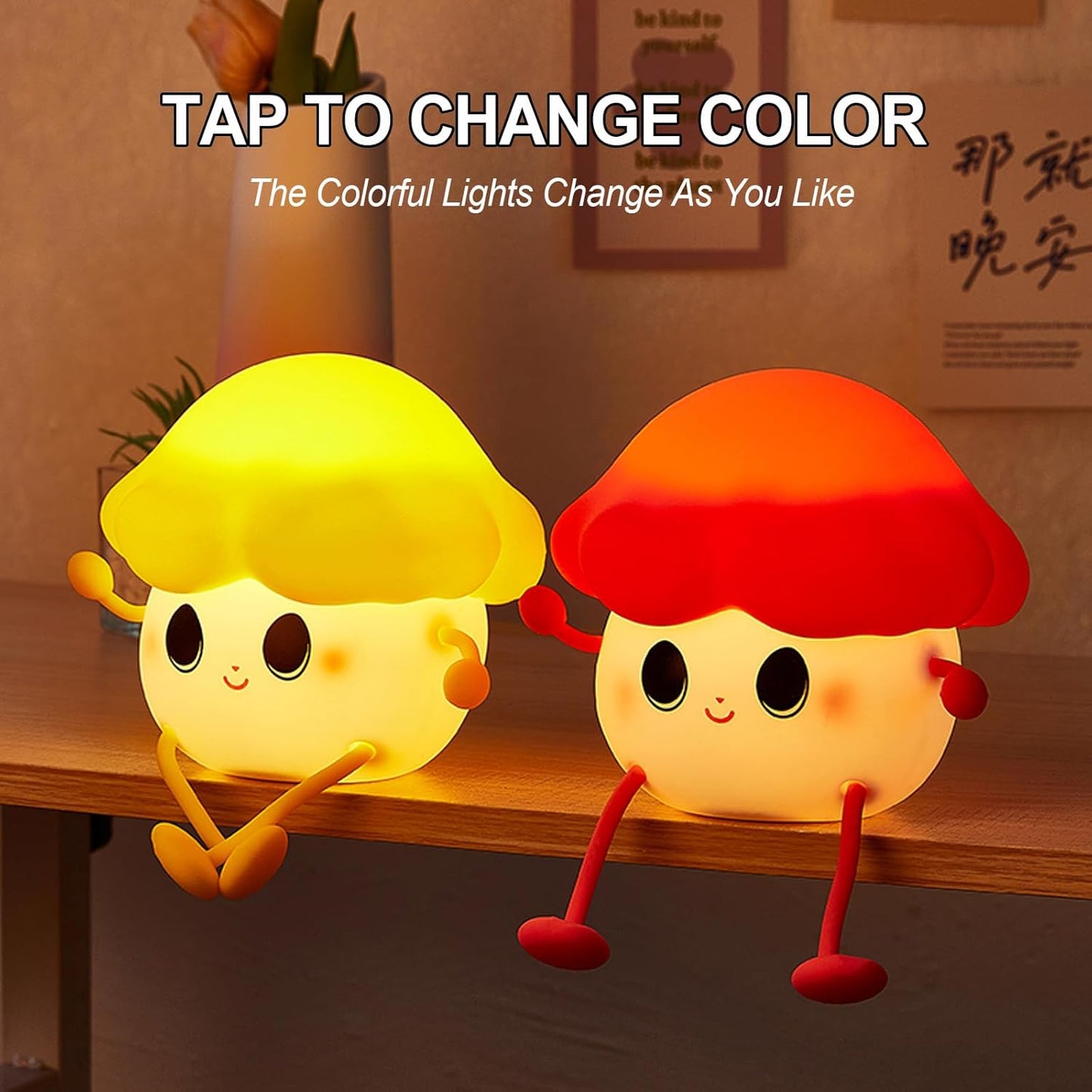 Mushroom Night Light for Kids, Cute Silicone Night Light, 7 Adjustable Color Breathing Mushroom Lamp, Rechargeable USB LED Touch Light for Children's Room Decor, Christmas Birthday Gift (Green)