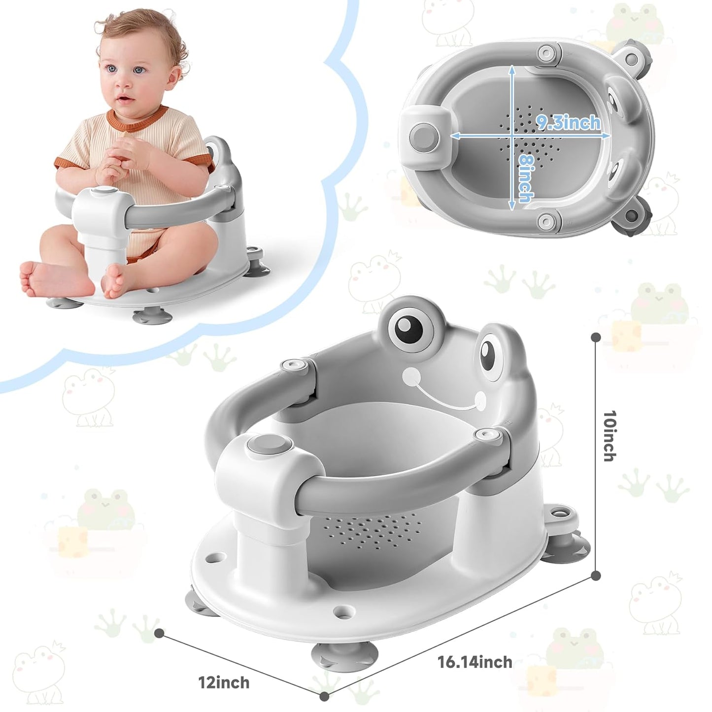 Baby Bath Seat for Babies 6 Months & up Non-Slip Toddler Bath Seats for Sitting Up Infant Bathtub Chair with Suction Cups and Soft Cushion for Baby Shower Tub Seat
