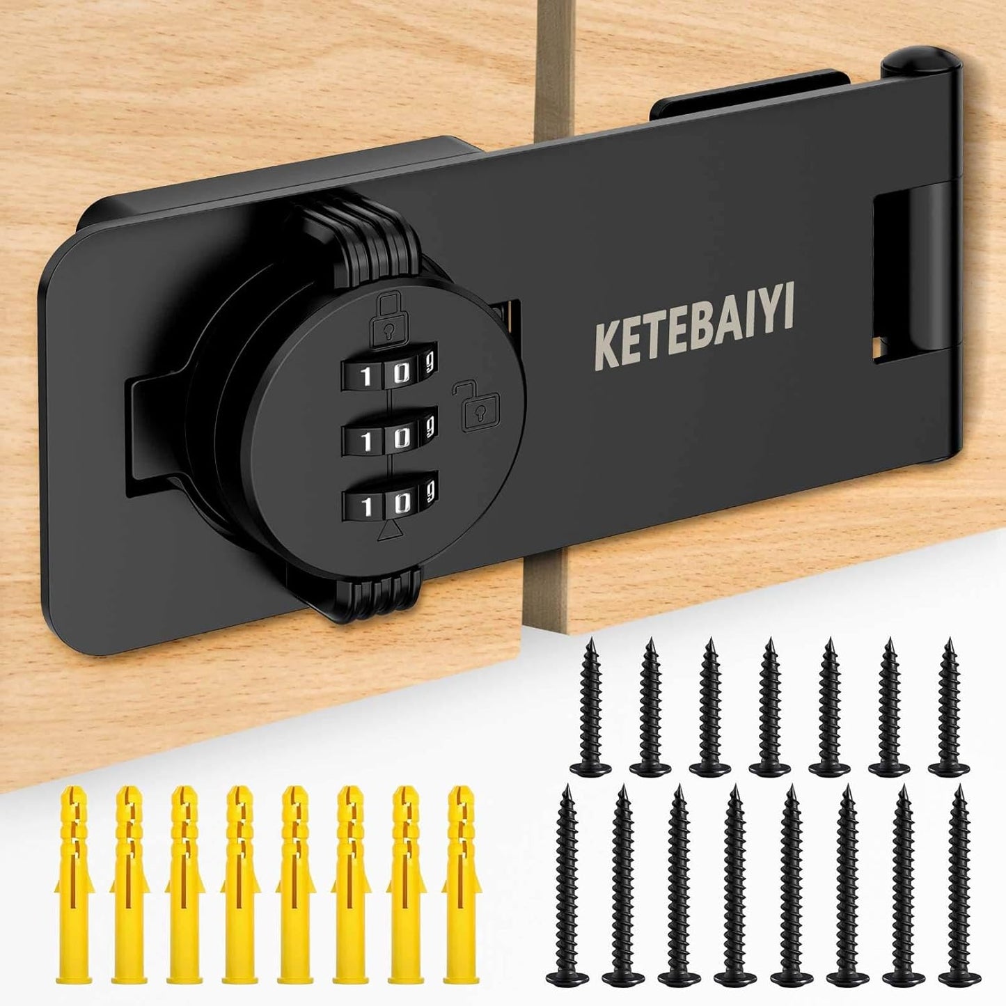 4.5 in Mechanical Combination Swing Hasp Lock, Combination Cabinet Lock, Small Door Security Latch for Cabinets, Drawers, Closets, Storage Cabinets and Barn Doors (Black-1pc)
