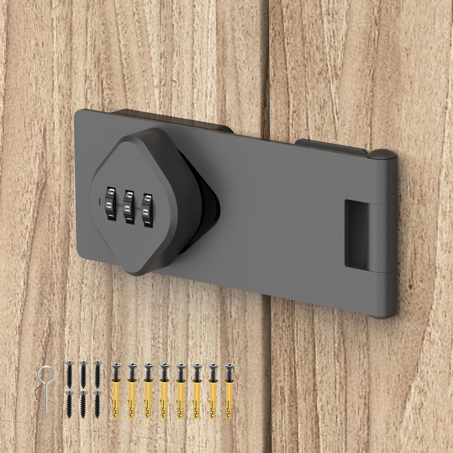 Cabinet Password Hasp Lock, 3-Digit Cabinet with Combination Lock, Sliding Barn Door Latch for Small Doors, Cabinets, Bathroom, Refrigerator, Garden (1, Gray)