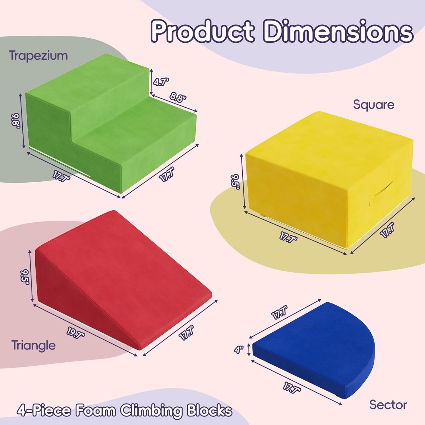 4 Piece Foam Climbing Blocks for Toddlers, Baby Climbing Gym with Ultra High Density Foam for Crawling and Sliding, Indoor Soft Play Set for Infant, Babies & Kids - Multicolor (Multicolor B, 4-Piece)