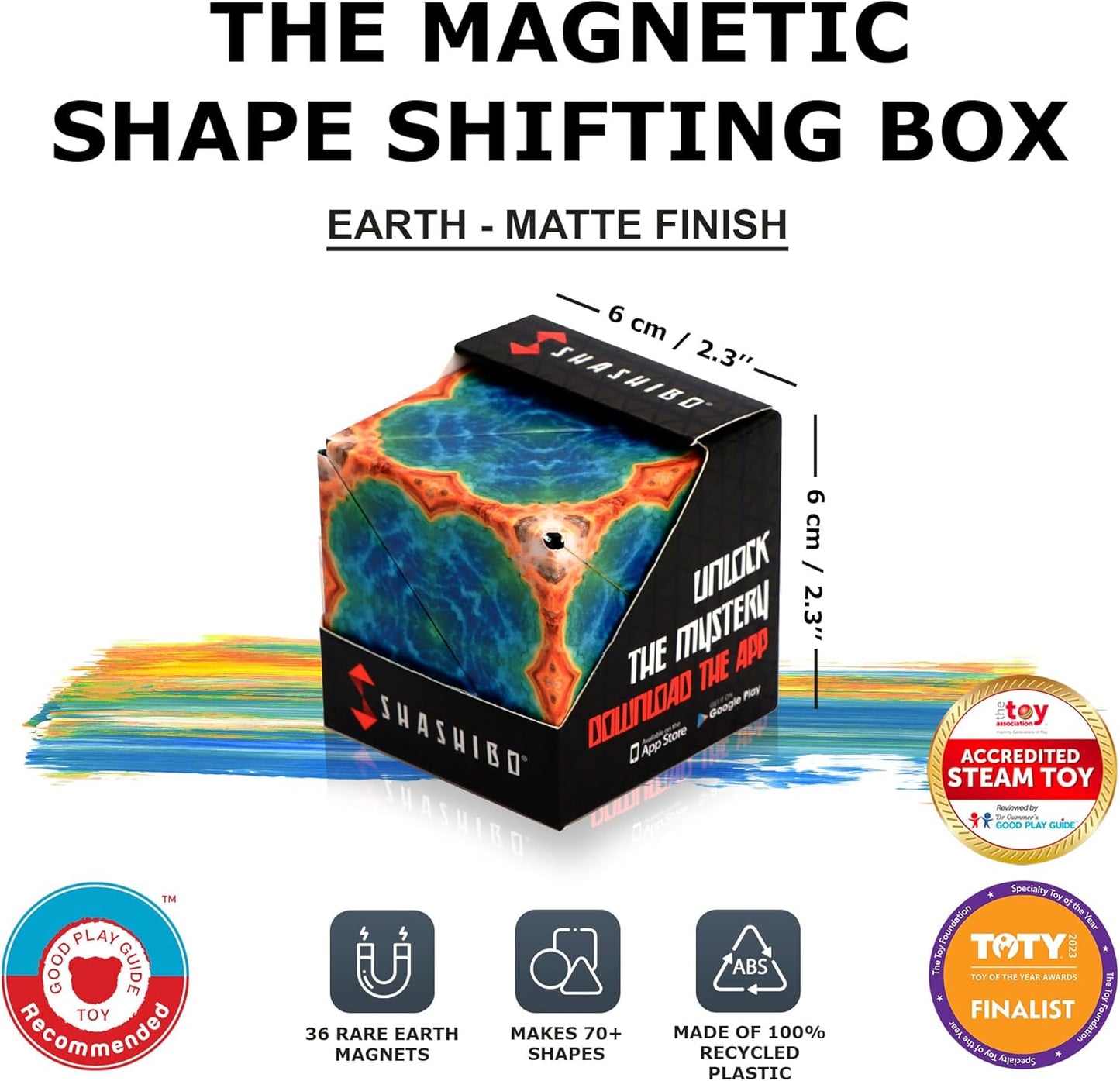 SHASHIBO Shape Shifting Box - Award-Winning, Patented Fidget Cube w/ 36 Rare Earth Magnets - Transforms Into Over 70 Shapes, Download Fun in Motion Toys Mobile App (Earth - Explorer Series)