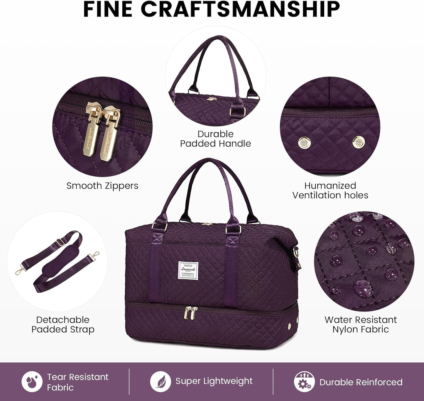 LOVEVOOK Travel Duffle Bag,Weekender Bags for Women with Shoe Compartment，Carry on Overnight Bag with Toiletry Bag,Gym Duffel Bag with Wet Pocket, Hospital Bags for Labor and Delivery