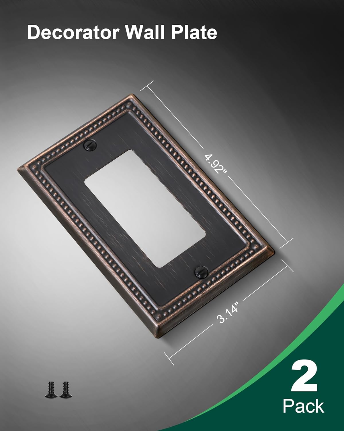 2-Pack Decorator Outlet Cover Plate, Decorative Switch Plates and Outlet Covers, Aged Bronze Metal Wall Plates for Electrical Outlets, Receptacle, GFCI Outlet, Dimmer Switch