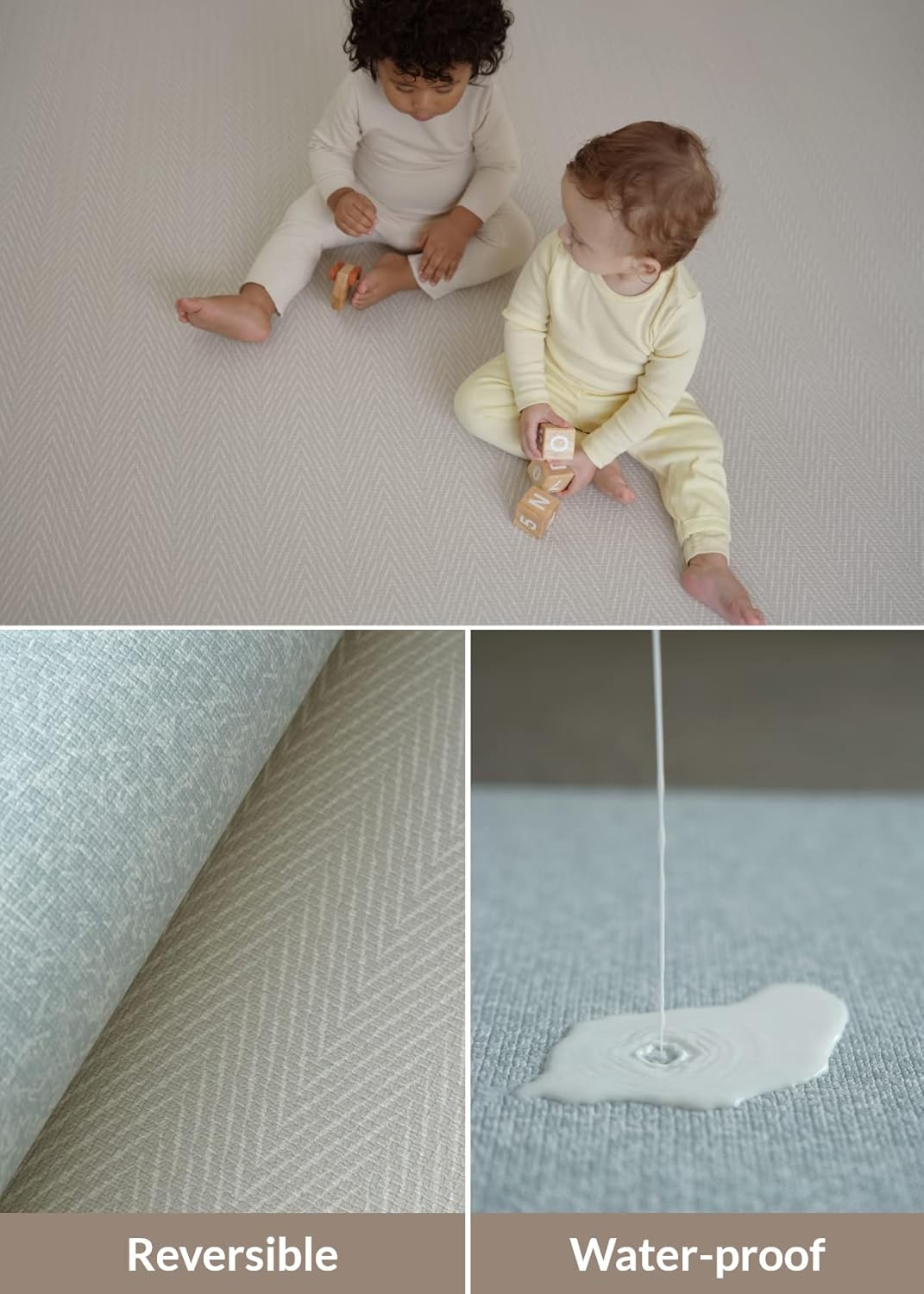 Baby Care Play Mat (Large, Hygge - Spore & Wooden) 82'' x 55'' Original One-Piece Reversible Rollable Waterproof Play Mat for Infants, Babies, Toddler, and Kids