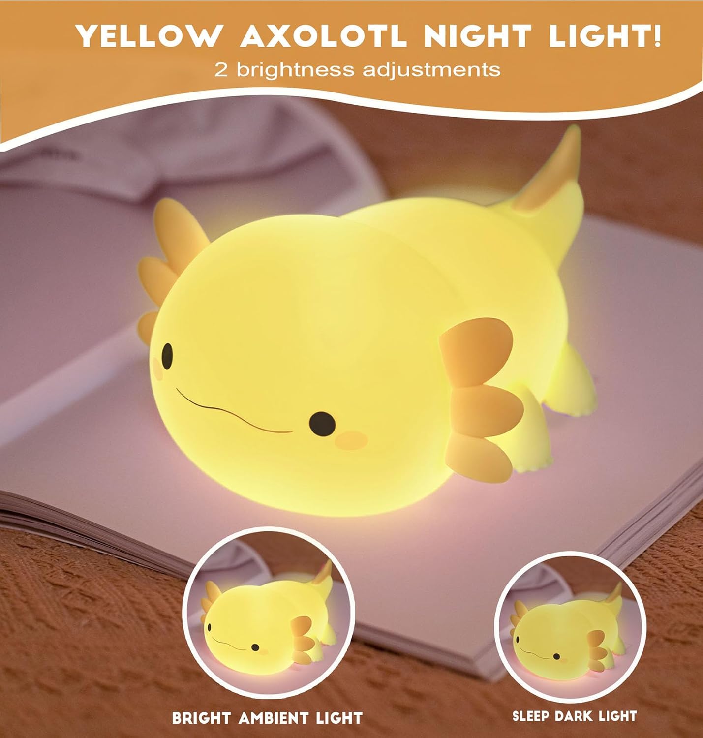 DREAMING MY DREAM Axolotl Night Light for Kids,Cute Axolotl Gifts lamp Rechargeable Light Table Bedside Lamp,LED Animal Silicone Nursery Night Lamp Cute Room Decor for Kids Girls Boys