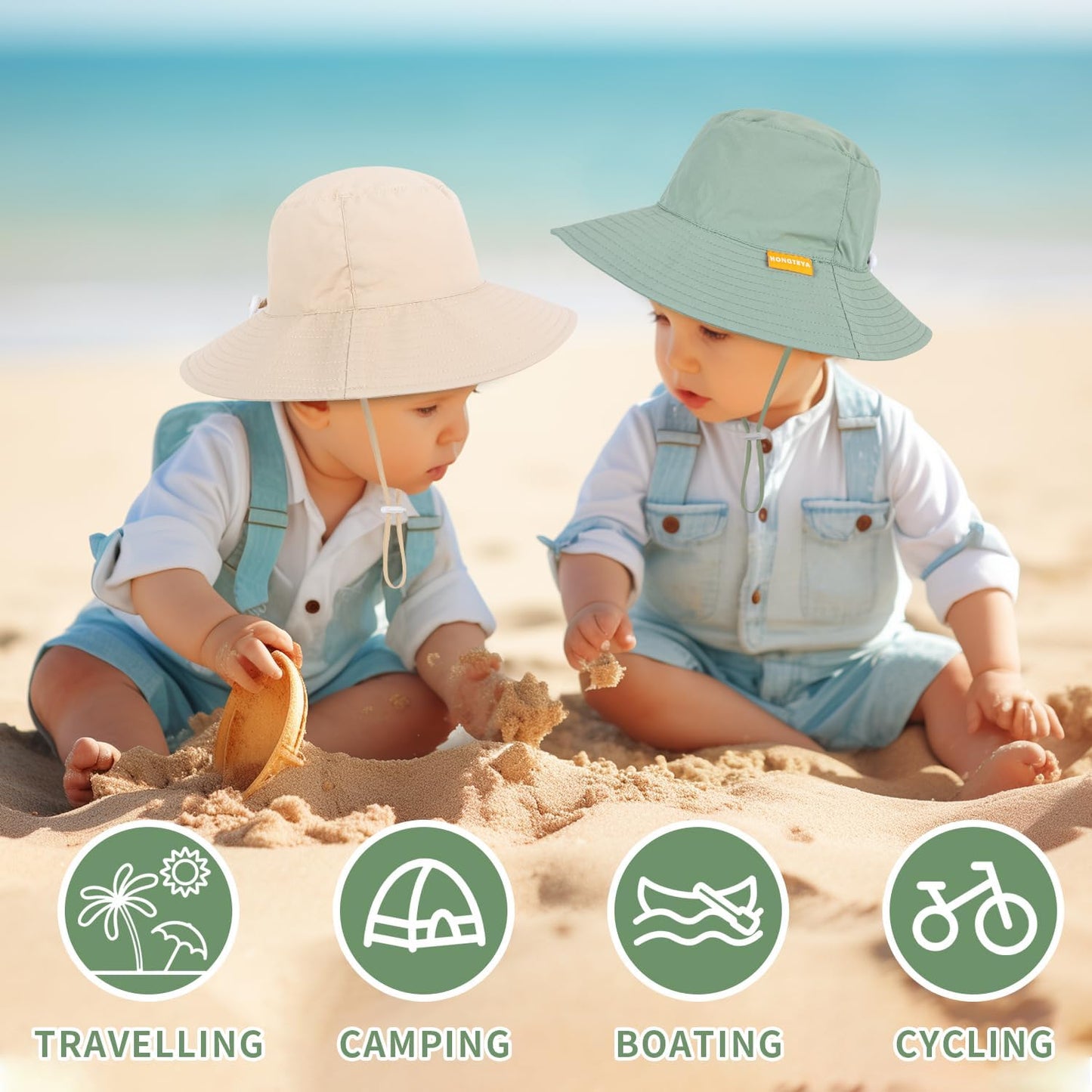 Baby Sun Hat Kids Summer UPF 50+ Toddler Bucket Hat Wide Brim Adjustable Beach Hats for Boys Girls Age 0-6 Years