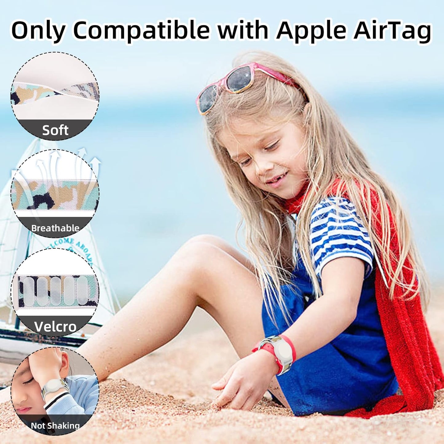 Compatible with Apple AirTag Bracelet for Kids, Camo Nylon Air Tag Wristband, Protective Case for Airtag GPS Tracker Holder, Adjustable Anti Lost Watch Band for Toddler Child Elder (Cyan)