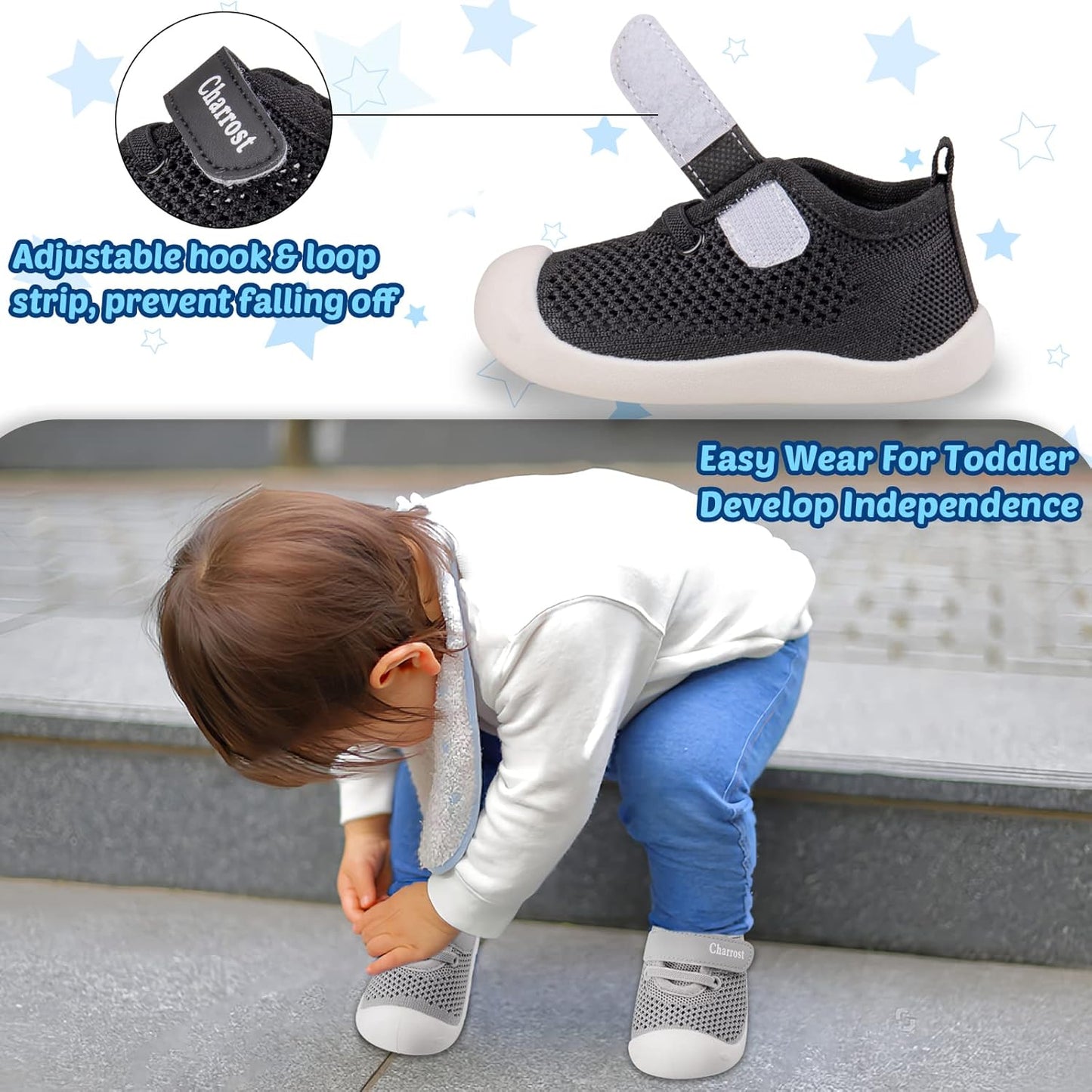 Charrost Toddler Baby Girl Boy First Walking Shoes Checkered Sneakers Sizes 3/4/5/6/7/8T. Soft, Cute,Flexible for First Walkers. Non-Slip, Slip On, Wide Toe Box Indoors Outdoors