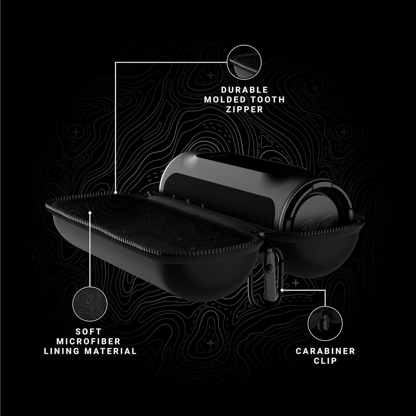 Blue Tees Golf GPS Case Compatible with Player+ GPS Speaker - Hard Carrying Protective Case, Advanced Security with Internal Magnetic Plate, Equipped with Carabiner Clip (Case Only) (Black)