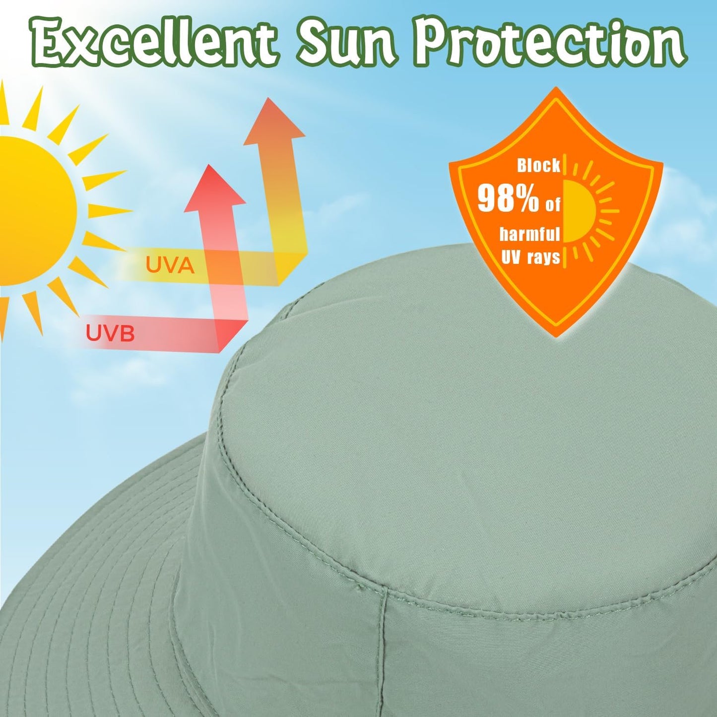 Baby Sun Hat Kids Summer UPF 50+ Toddler Bucket Hat Wide Brim Adjustable Beach Hats for Boys Girls Age 0-6 Years