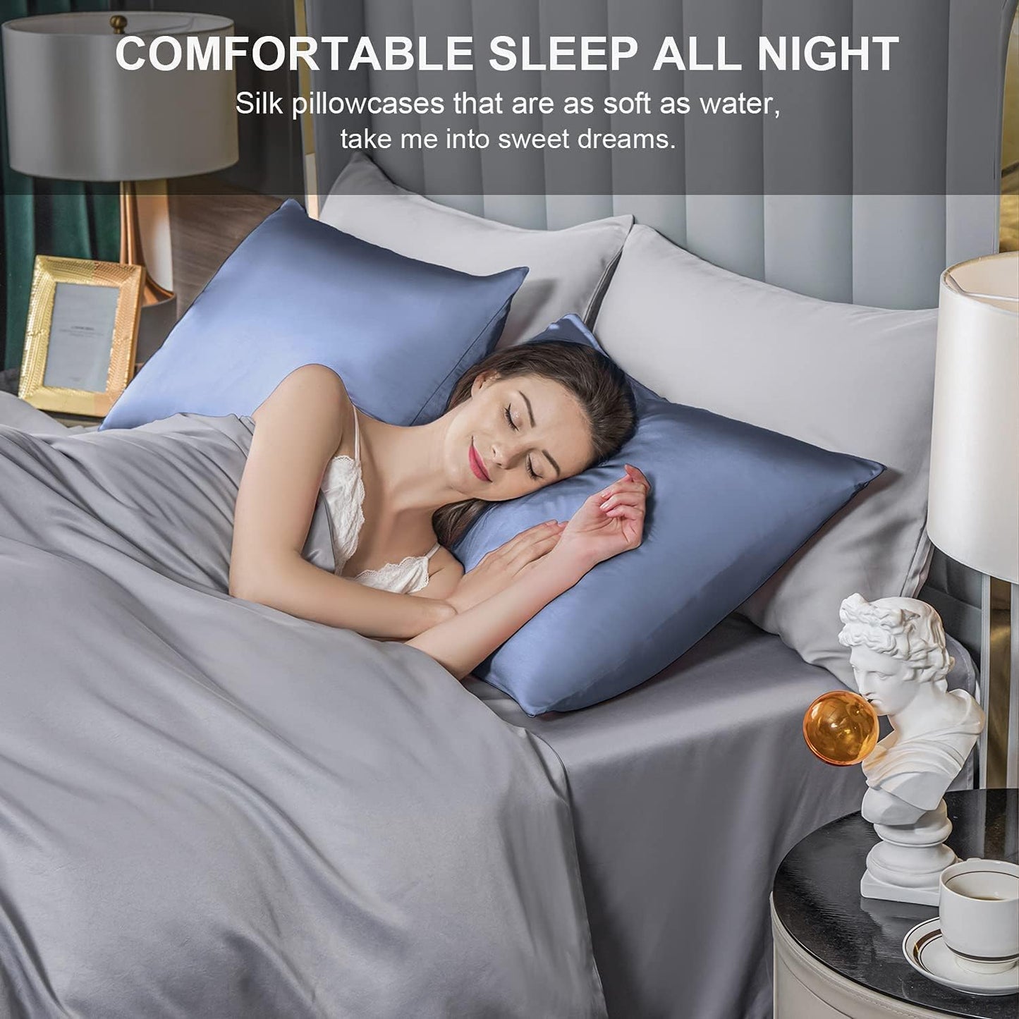 Mulberry Silk Pillowcase for Hair and Skin,Cooling Silk Pillow Case with Hidden Zipper,Allergen Proof Dual Sides Soft Breathable Smooth Silk Pillow Cover for Women (Grayish Blue, Toddler)