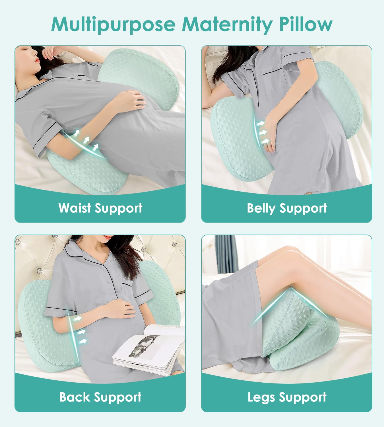 Pregnancy Pillow Cooling for Sleeping, Detachable and Adjustable Double-Sided Support Maternity Pillow Skin-Friendly for Pregnant Women Back, HIPS, Legs(30°Slope Design Verified by Expectant Mothers)