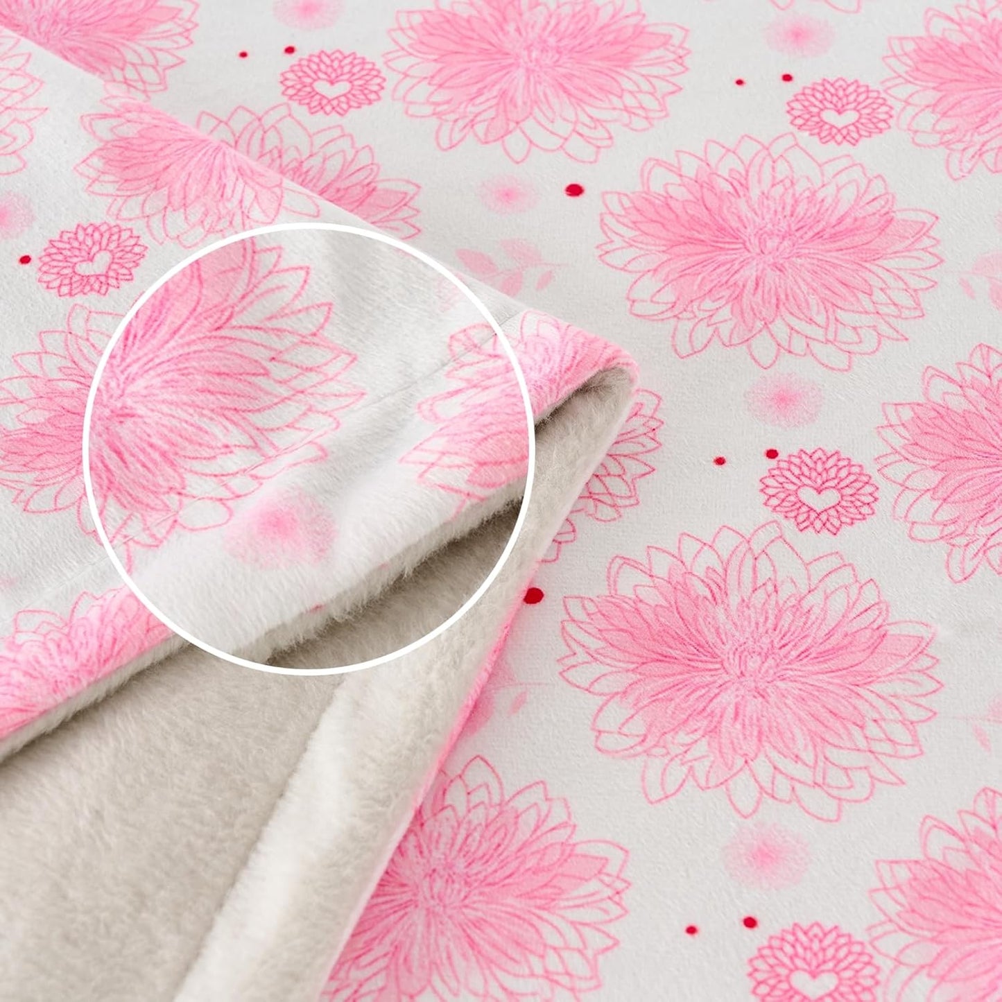 Baby Blanket 30x40 Inches Soft Double Layer Fleece Blanket with Beautiful Pink Line Flower Gender Neutral Crib Blanket for Infant, Toddler, Newborn Baby Girl or Boy Shower Gift