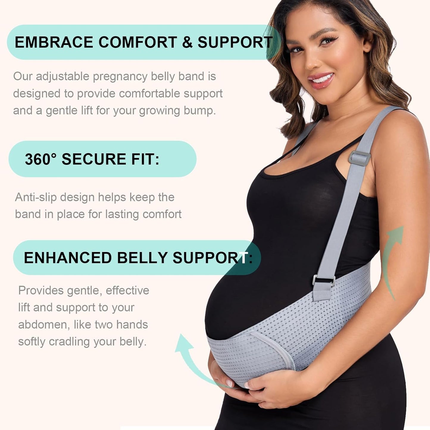 Belly Bands For Pregnant Women Maternity Belt Pregnancy Belly Support Band Adjustable Pregnancy Belt with Back Brace Straps (Gray, Medium)