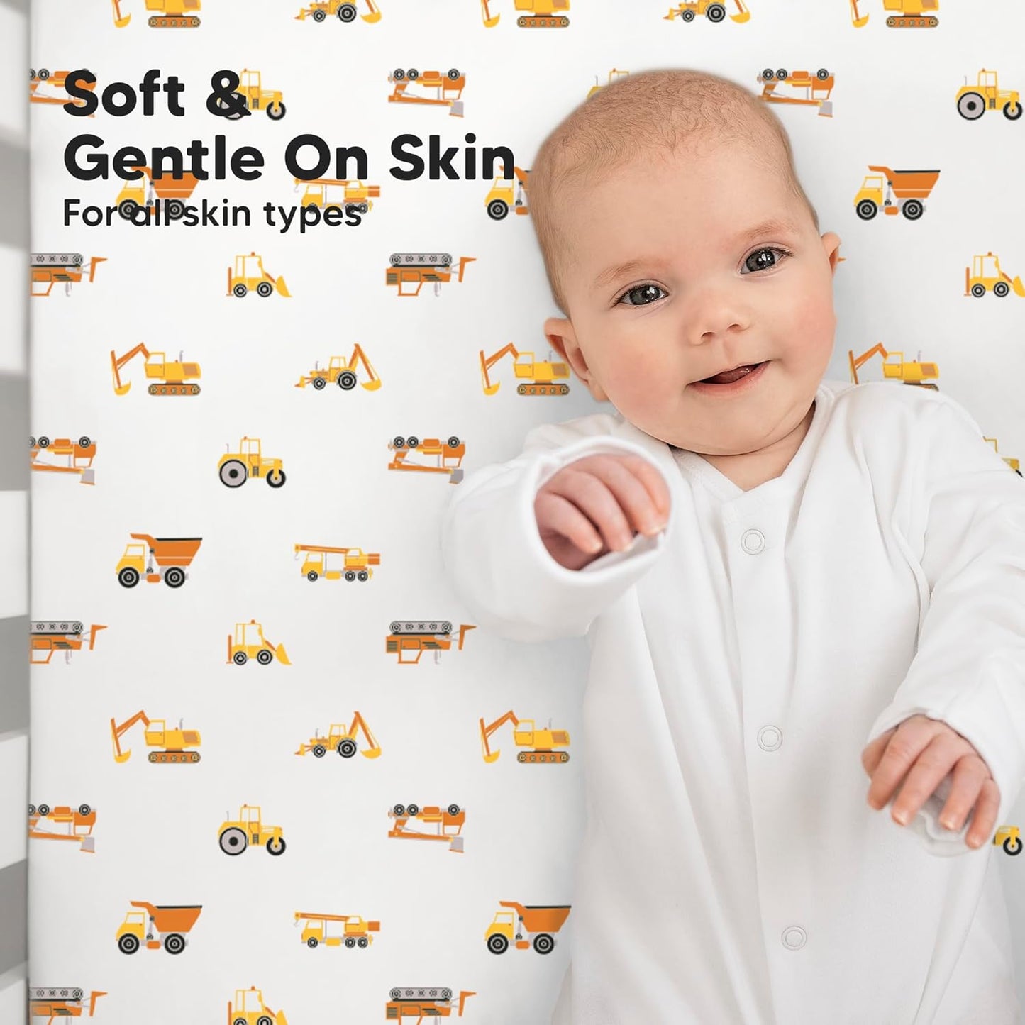 KeaBabies 2-Pack Baby Crib Sheets for Boys, Girls - 52x28 Viscose Derived from Bamboo Toddler Bed Sheets Neutral, Fitted Crib Mattress Cover for Standard Baby Bedding, Soft & Cozy (Construction)