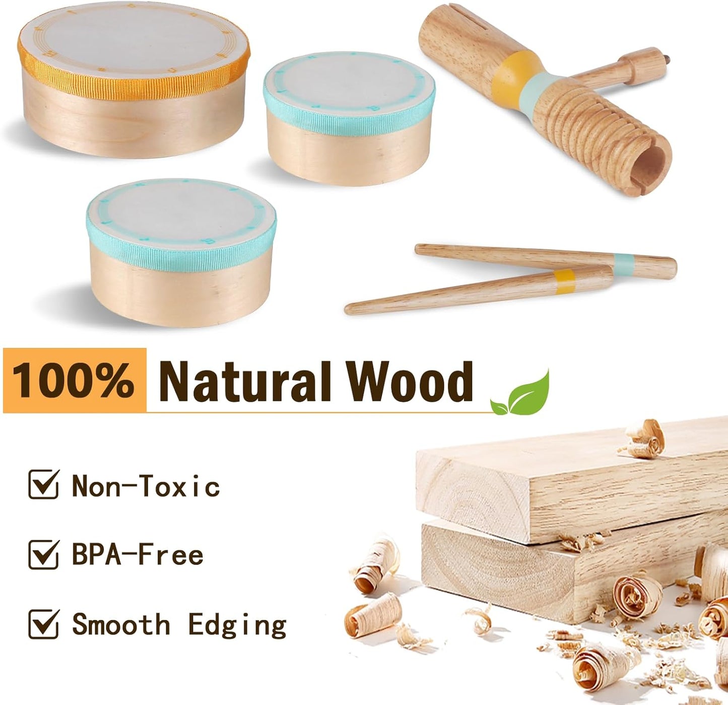 Toddlers Drum Set Toys for 1 Year Old Boy Girls,Baby Drum with Xylophone for Toddlers 1-3,Musical Instruments, Kids Wooden Montessori Toys (Wood)