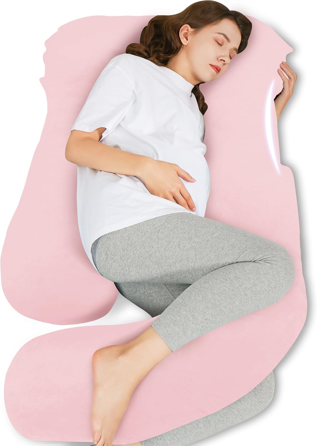 HIPHOP PANDA U-Shaped Pregnancy Pillow for Sleeping - Full Body Maternity Support Pillow with Removable Cover - Comfort for Back, HIPS, Legs, Belly - 57 Inch for Pregnant Women, Pink