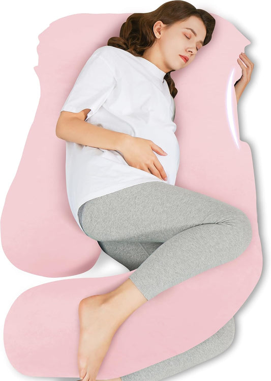 HIPHOP PANDA U-Shaped Pregnancy Pillow for Sleeping - Full Body Maternity Support Pillow with Removable Cover - Comfort for Back, HIPS, Legs, Belly - 57 Inch for Pregnant Women, Pink