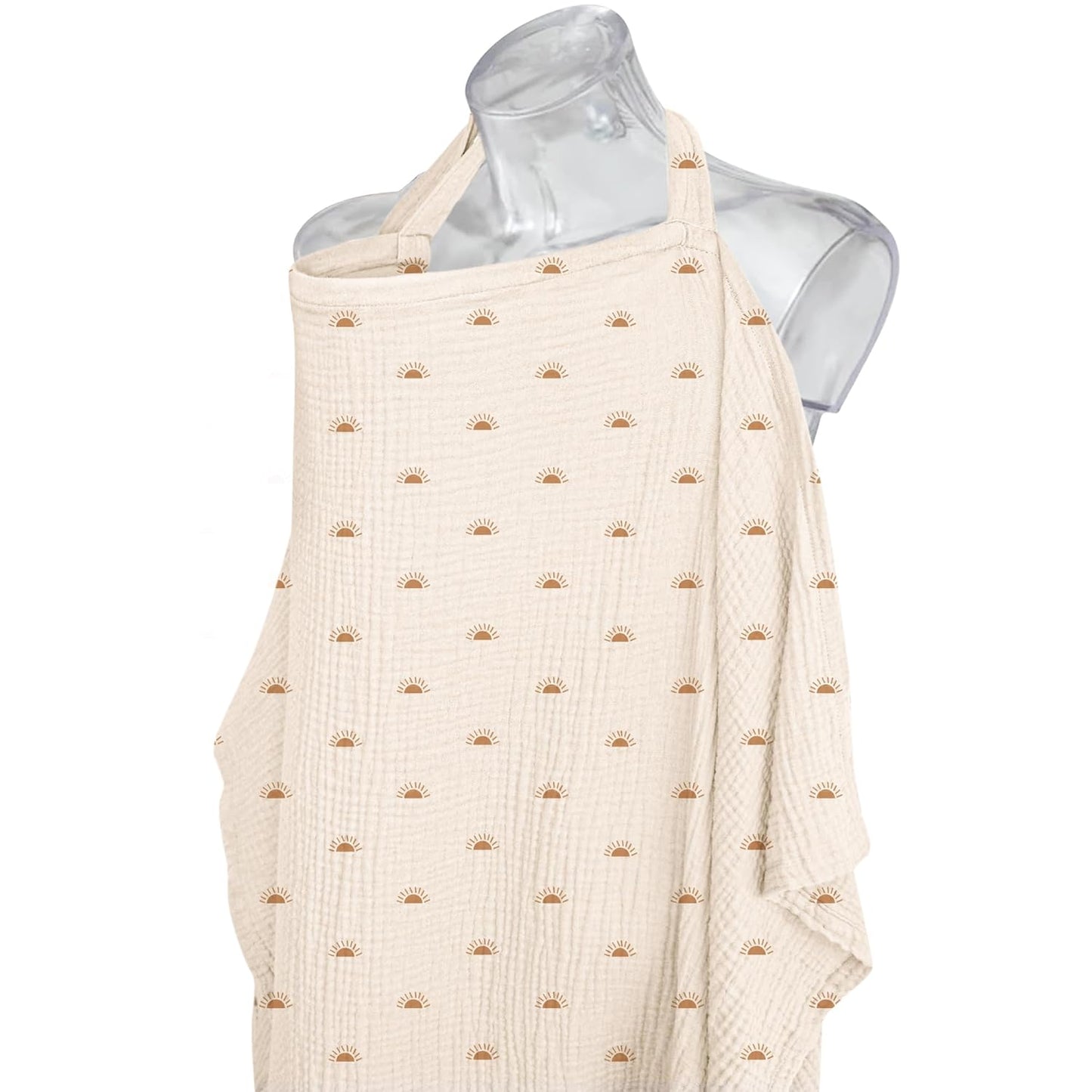 Konssy Muslin Nursing Cover for Baby Breastfeeding, Breathable 100% Cotton Breastfeeding Cover with Rigid Hoop for Mother Nursing Apron, Multi-use Carseat Canopy (Sun)