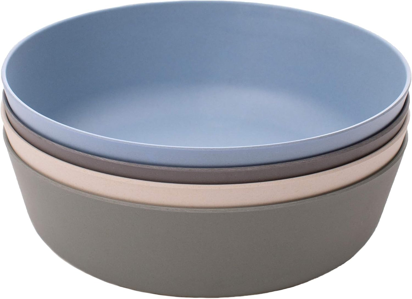 WeeSprout Bamboo Kids Bowls, Set of Four 15 oz Kid-Sized Dinnerware, Cereal, Leftovers & Snack Bowl, Dishwasher Safe (Blue, Green, Gray, & Beige)