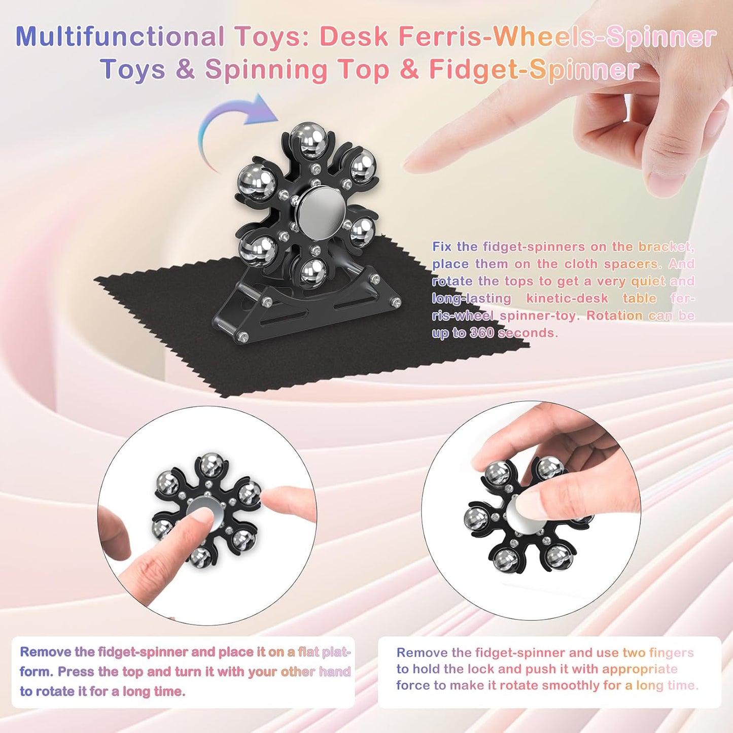 Desk-Fidget-Toys for Ferris-Wheels-Spinner: Metal Kinetic-Spinner 4mins, Cool-Gadgets for Kid Children Teen Adult EDC-Toy, ADHD Tools Cool-Stuff Stress Relief Gift for Office Home School Christmas