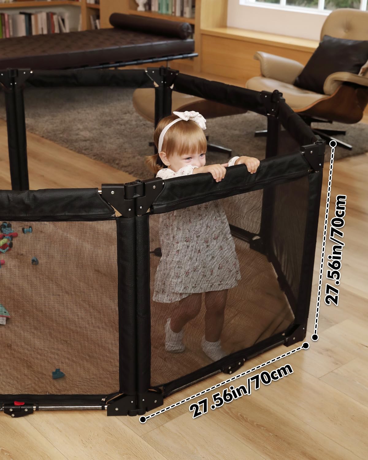 Extra Wide Baby Gate Playpen with Heat-Resistant Mesh,6 Panel Foldable Baby Fence,Indoor/Outdoor Safety Barrier,Dog Playpen & Fireplace Gate