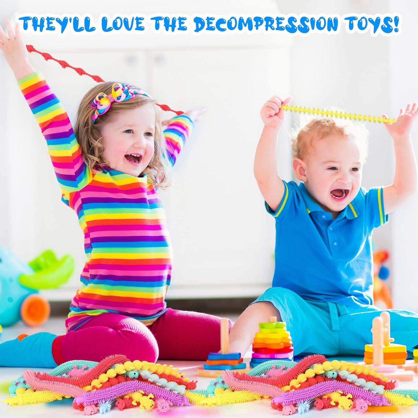 Chivao Bulk Stretchy String Fidget Toys Animal Sensory Toys Pack Worm Sensory Stress Fidget Toys for Adults Stress Anxiety Relieve Relaxing Party Favors(100 Pack, Cute Style)