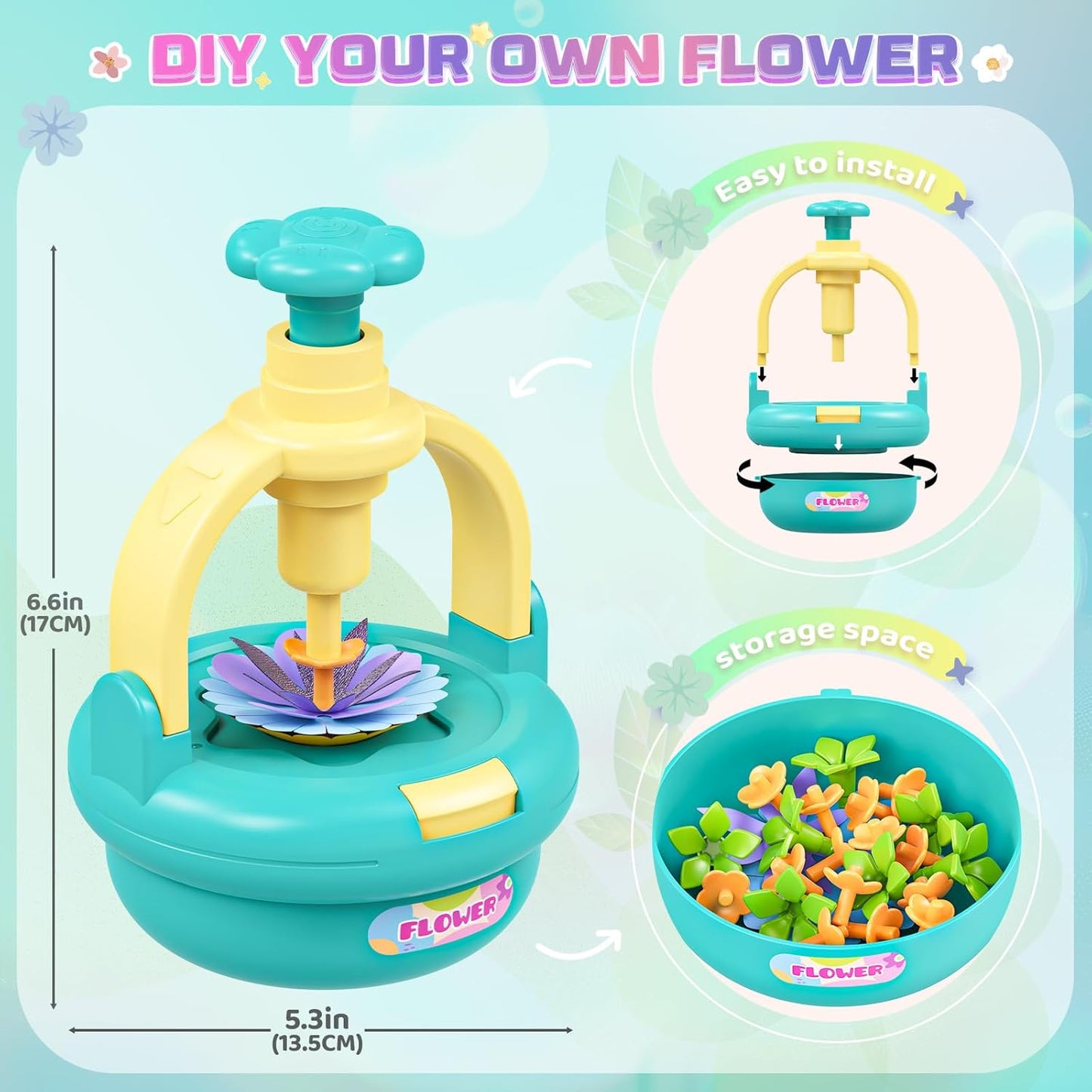 Plunack Flower Bouquet Toys Kits for Kids Age 4-8, Flower Press Kit DIY Flowers Making Craft Kit for 4 5 6 7 Year Old Girls Arts & Crafts Toys Educational Handmade Activity Set, Gift for Girls 3+