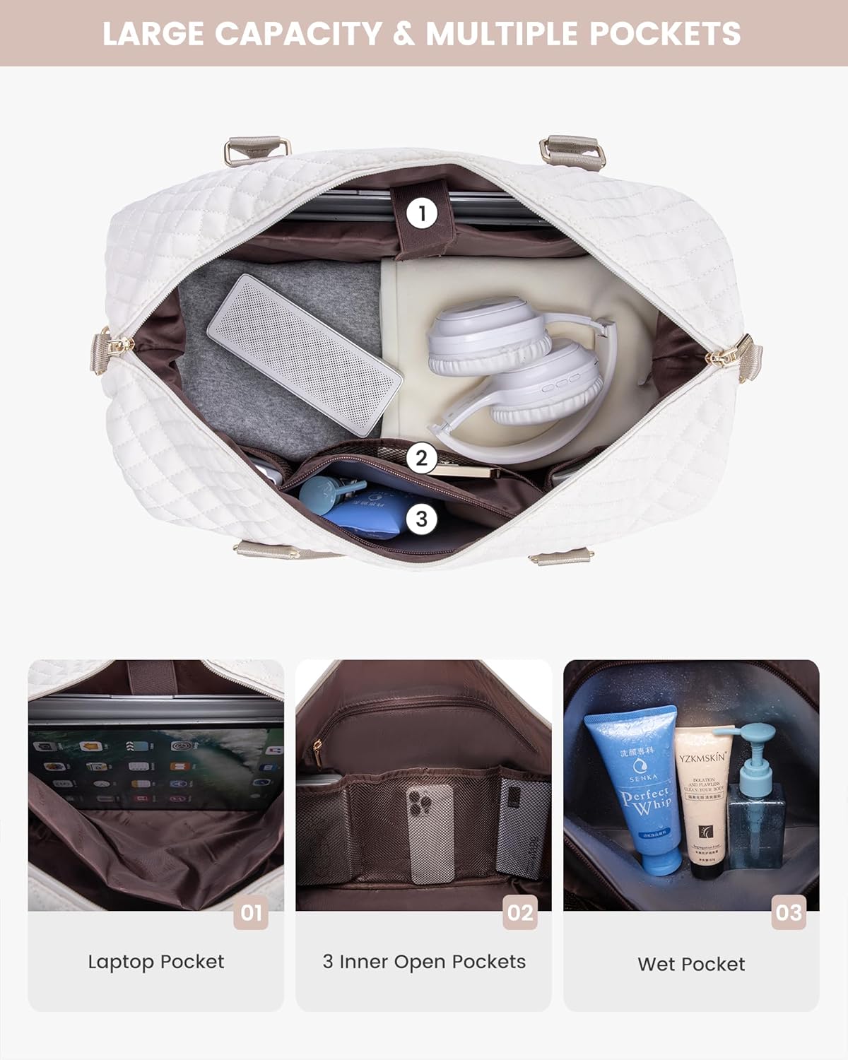 LOVEVOOK Travel Weekender Bag for Women, Large Carry on Overnight Bag with Shoe Compartment, Travel Duffle Bag Women, Yoga Gym Duffel Bag with Wet Pocket,Hospital Bags for Labor and Delivery,3 Pcs Set