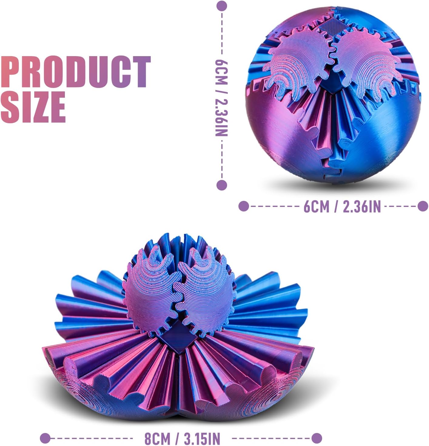Gear Ball 3D Printed Gear Ball Spin Ball Fidget Toy Spin Ball Cube Fidget Toys Gearsphere Gear Ball Fidget Toy Stress Relief Desk Toy Relax Anxiety Toy for Children Adult (Purple Blue)