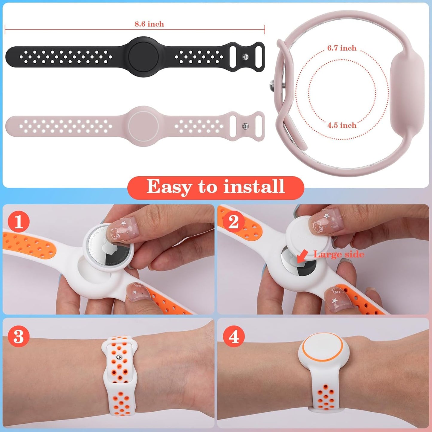 Waterproof Bracelets Compatible with AirTag for Kids, 2 Packs Silicone Holder with Hidden Cover Design Wristband Compatible with AirTag for Child, Breathable GPS Tracker Holder for Kids DGBP